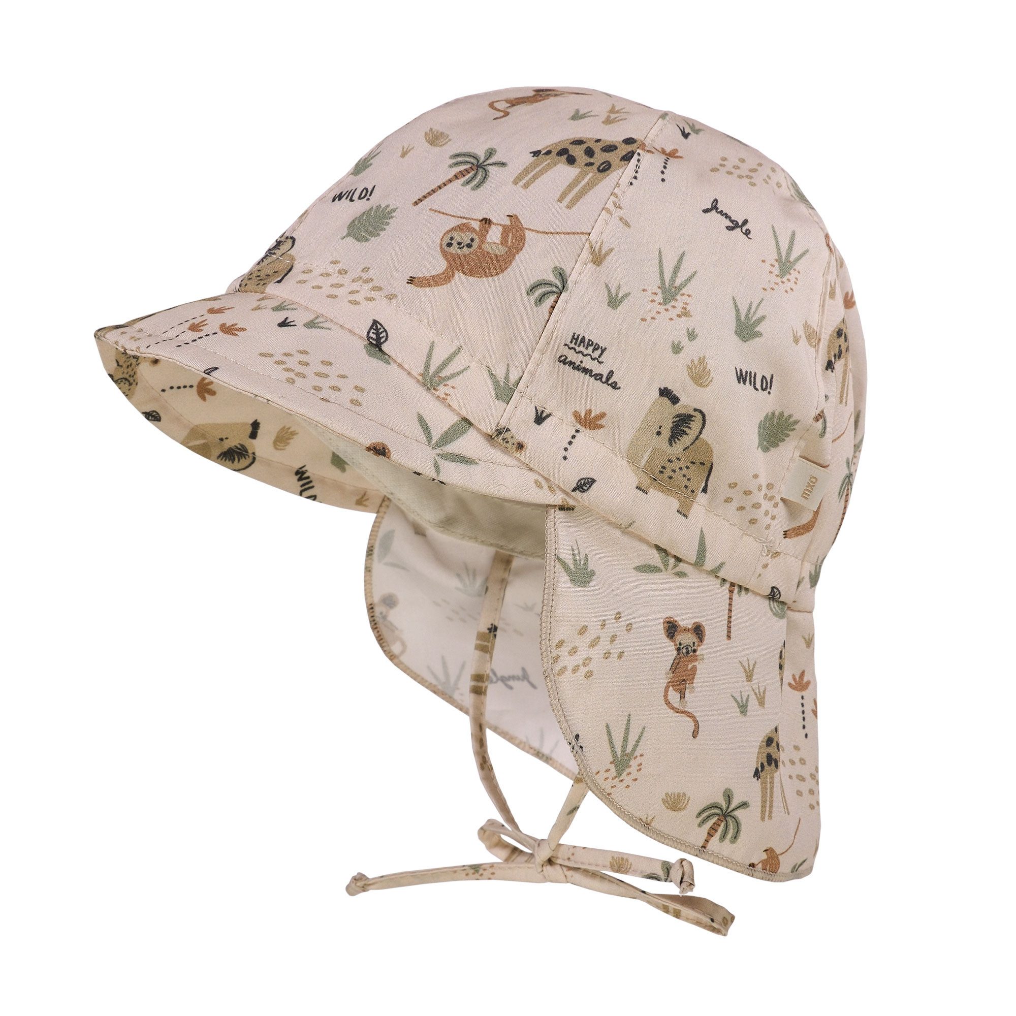 MAXIMO Schirmmütze (1-St) Beige, Dschungeltiere, Nackenschutz, Bindeband, Unisex