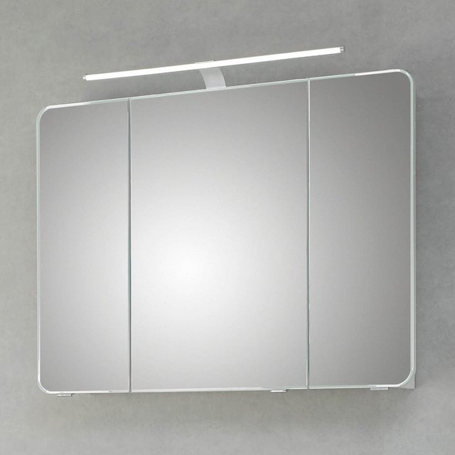 Lomadox Spiegelschrank „FES-4005-66“ Badezimmer mit 3 Türen Korpus Lack Steingrau, inkl. LED & Steckdose – B/H/T: 90/72/17cm