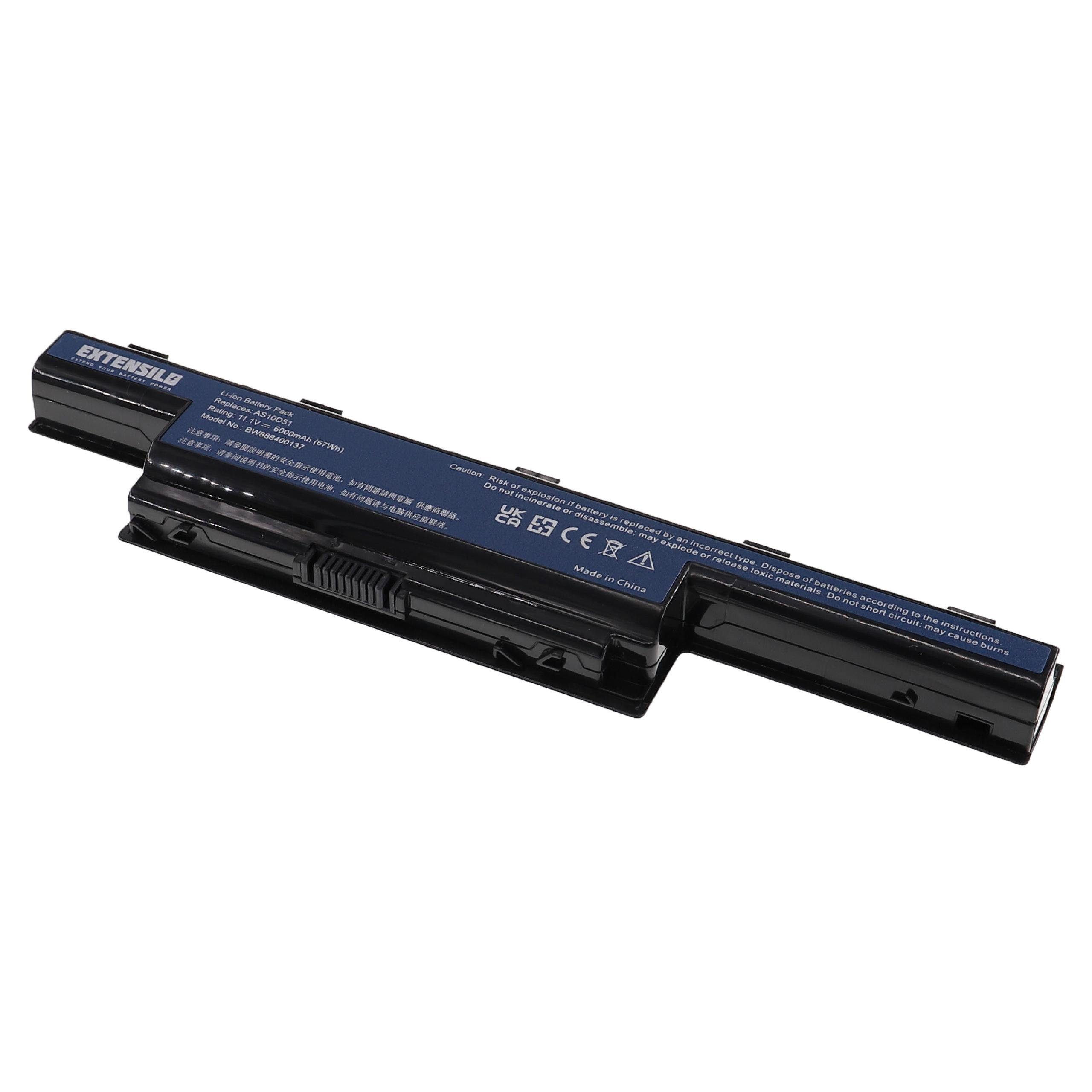 Extensilo BT.00607.125, Acer für Ersatz 6000 BT.00605.065, BT.00606.008, Laptop-Akku mAh