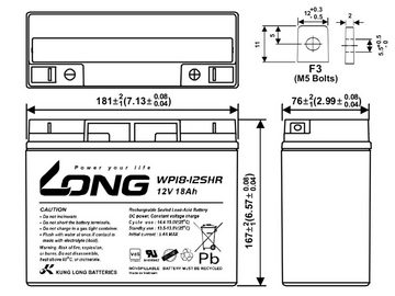 Kung Long 12V 18Ah passend für Rasenmäher Rasentraktor Boot AGM Bleiakkus, dauerstromfähig, VdS-Geprüft