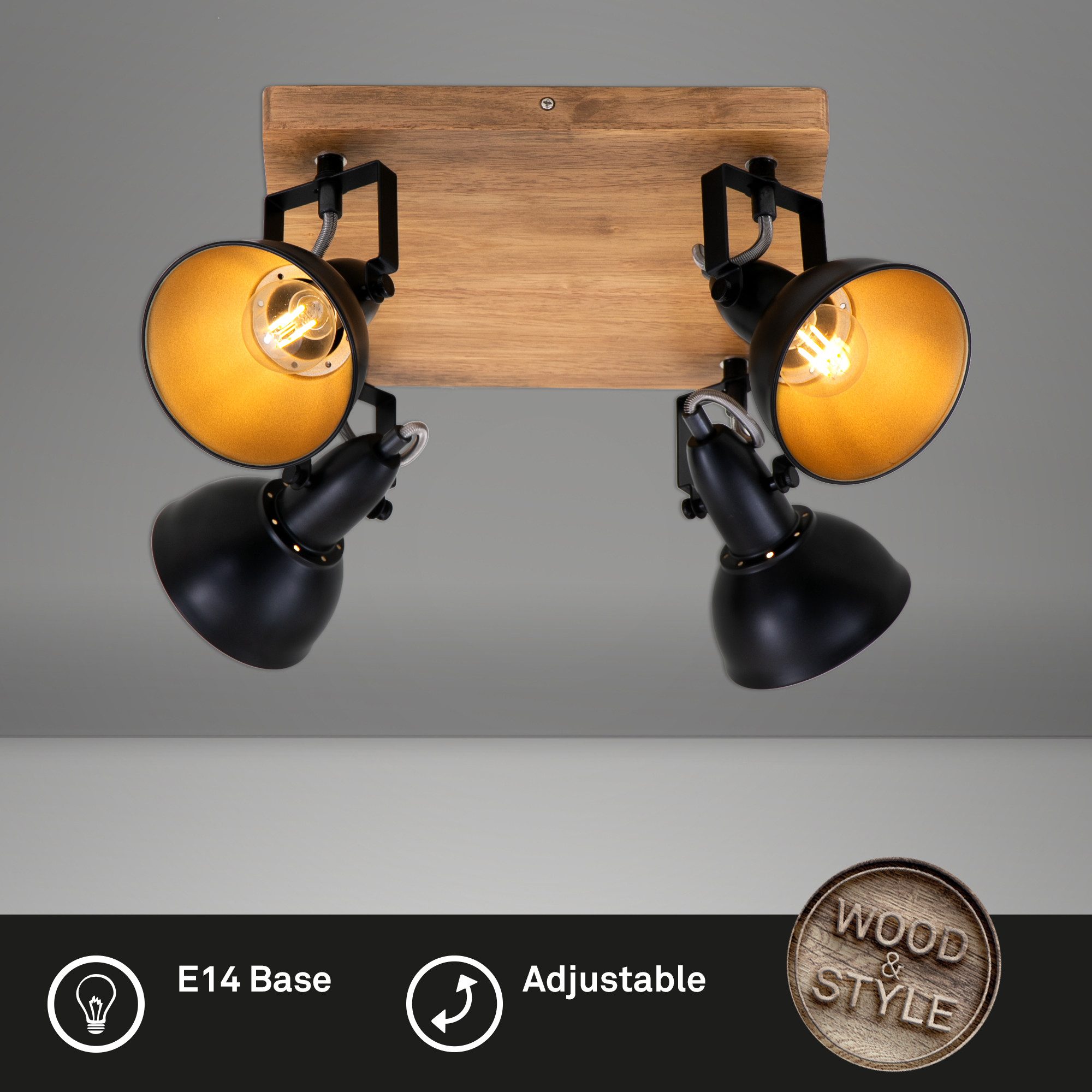 Briloner Leuchten Wandleuchte Wandleuchte Extra-Warmweiß Innen Flur Wohnzimmer, ohne Leuchtmittel, 2700K - Extra - Warmweiß, Wandlampe, 11x11x15,7cm, Schwarz-Gold, max.25W, E14, Innen, Flur
