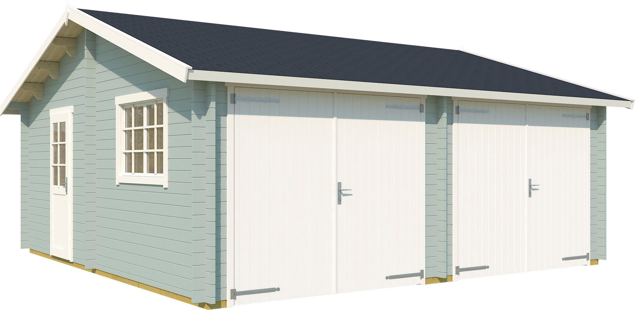 LASITA MAJA Garage Falkland (Set, Für 2 Fahrzeuge geeignet), Garage + 2 Holztoren gletschergrün | 