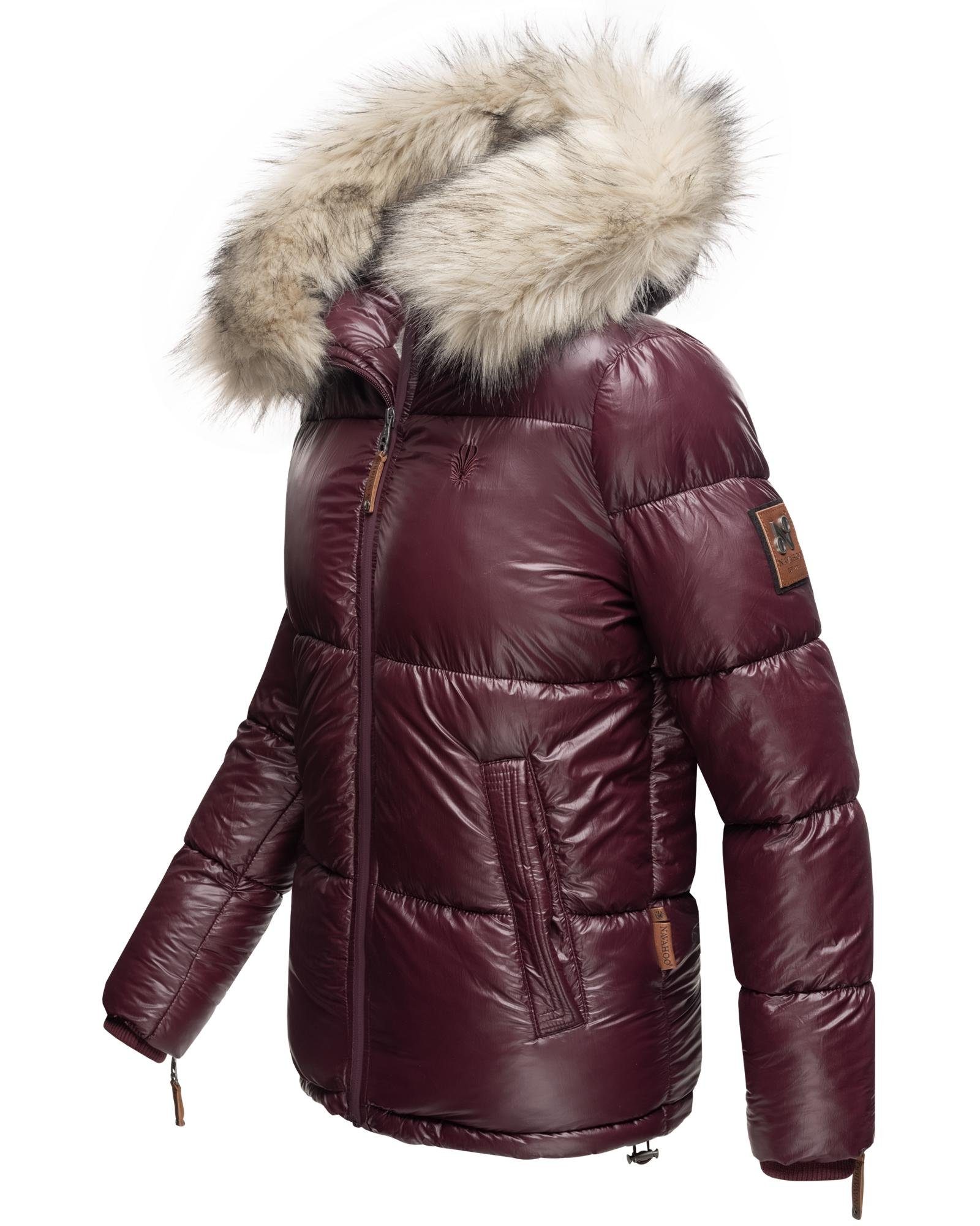 Navahoo warm Winterjacke weinrot Steppjacke Tikunaa gefütterte Damen mit Kunstfellkapuze