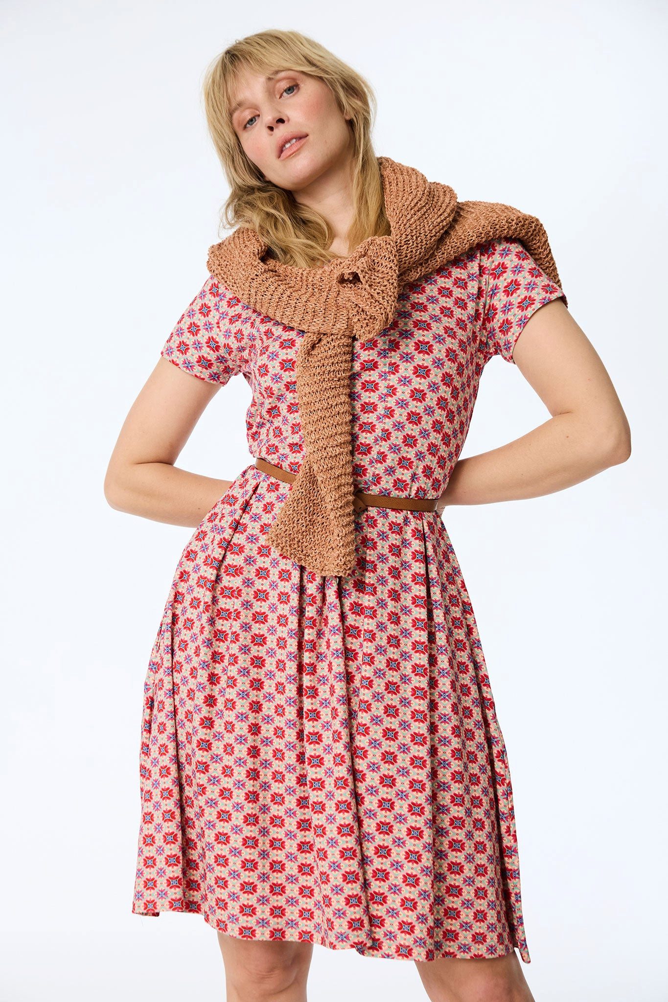 Himalaya Clothing Sommerkleid Kleid Damen mit geometrischem Print - Jerseykleid aus edler Viskose Weich-fließendes Midikleid mit praktischen Taschen