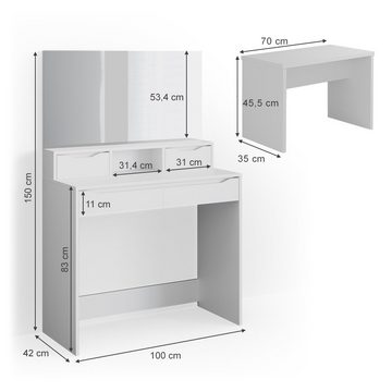 Vicco Schminktisch Frisiertisch Frisierkommode RUBEN weiß Spiegel Bank