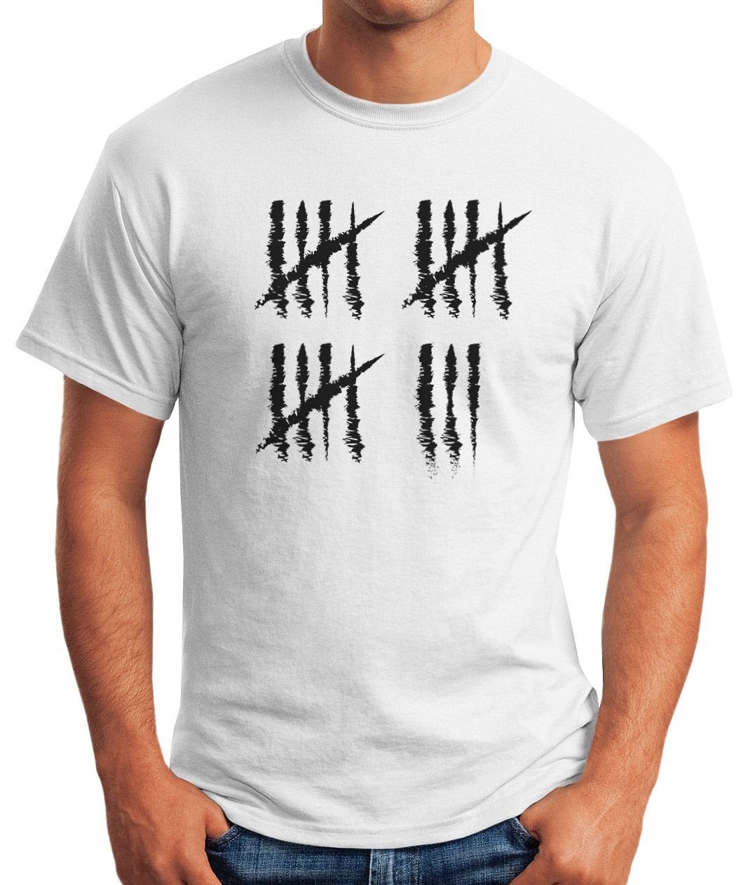 Jubiläum Fun-Shirt 18 T-Shirt Object] Striche [object Geburtstag Strichliste Jahrgang Print-Shirt Moonworks® weiß Print Alter Geschenk mit MoonWorks Herren