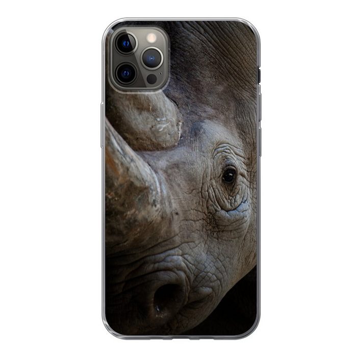 MuchoWow Handyhülle Rhinozeros - Schwarz Handyhülle Apple iPhone 12 Pro Max Smartphone-Bumper Print Handy