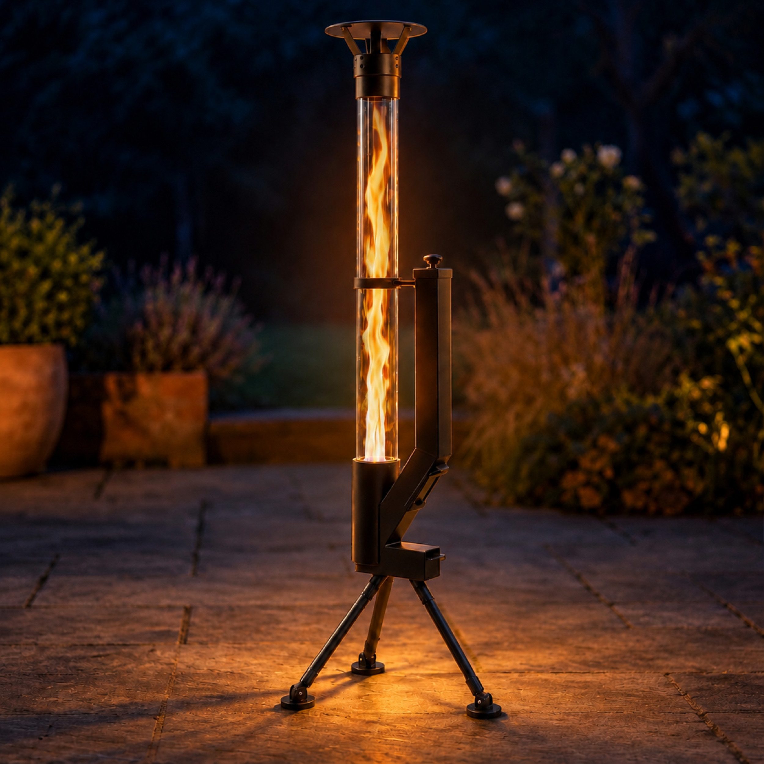 Nettlife Gartenkamin Pelletfackel Outdoor Pellet Terrassenheizer Glasrohr 167cm 2H, Terrassenfeuer Regenkappe Reinigungsbürste Feuersäule für Garten