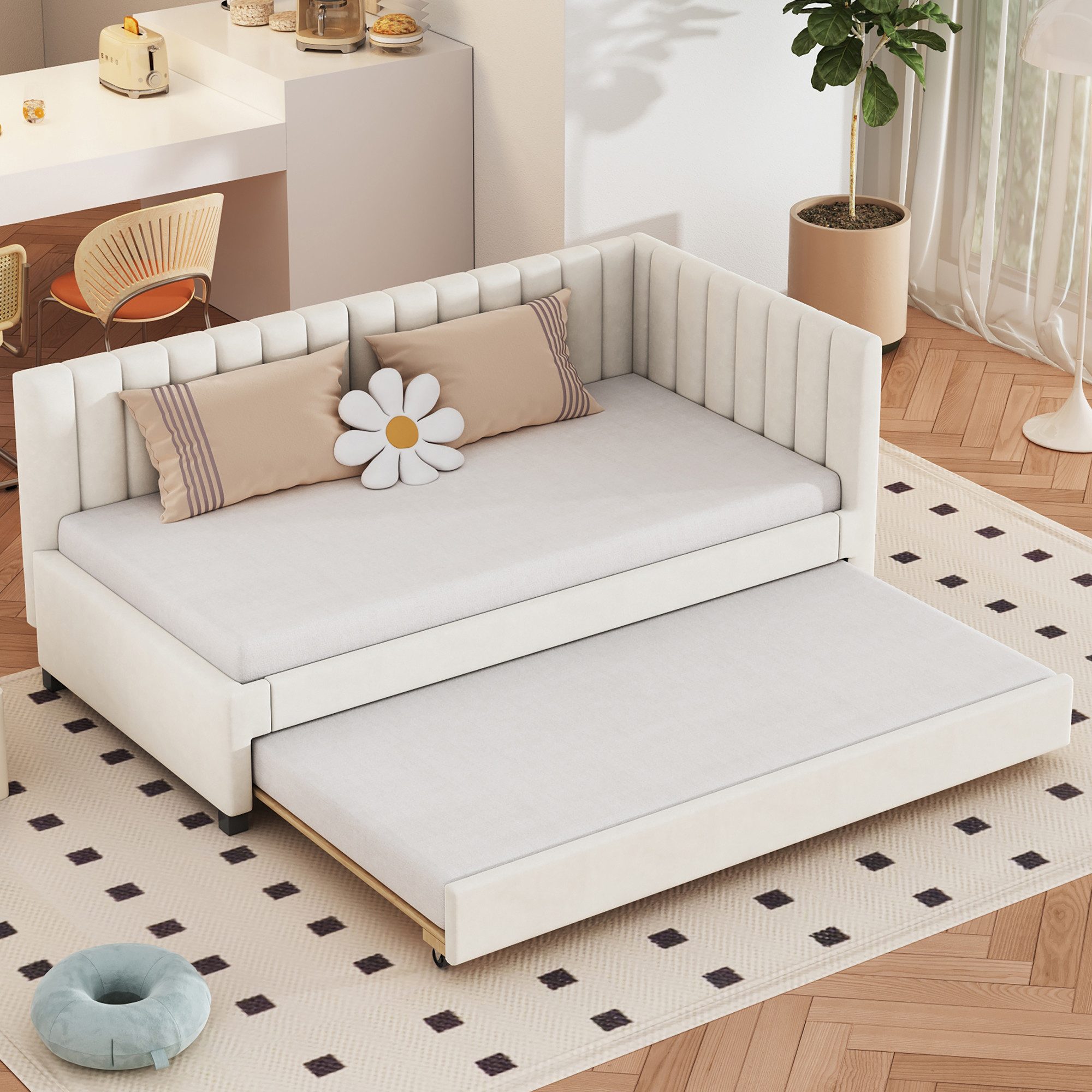Odikalo Schlafsofa Schlafcouch Ausziehbett 90x200 mit Lattenrost, Polsterbett 90x200, Ausziehbares Schlafsofa, Multifunktionsbett mit Lattenrost, Jugendbetten Kinderbetten Gästebetten, Samtstoff