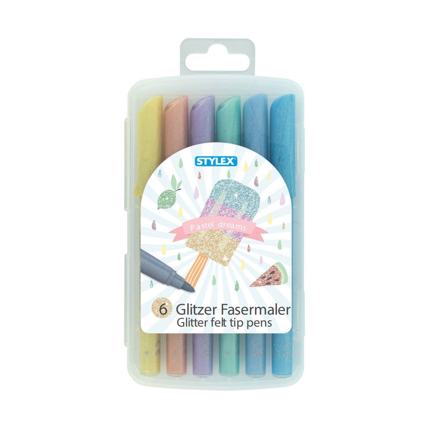 Filzstift Glitzer Fasermaler, Pastel Dreams, 6 Farben, zum Malen, Basteln und Ze