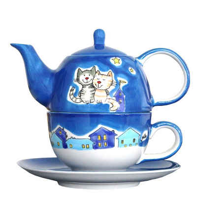 Mila Teekanne Mila Keramik Tee-Set- Tea for One NachtKatzen, 0.4 l, (Set)