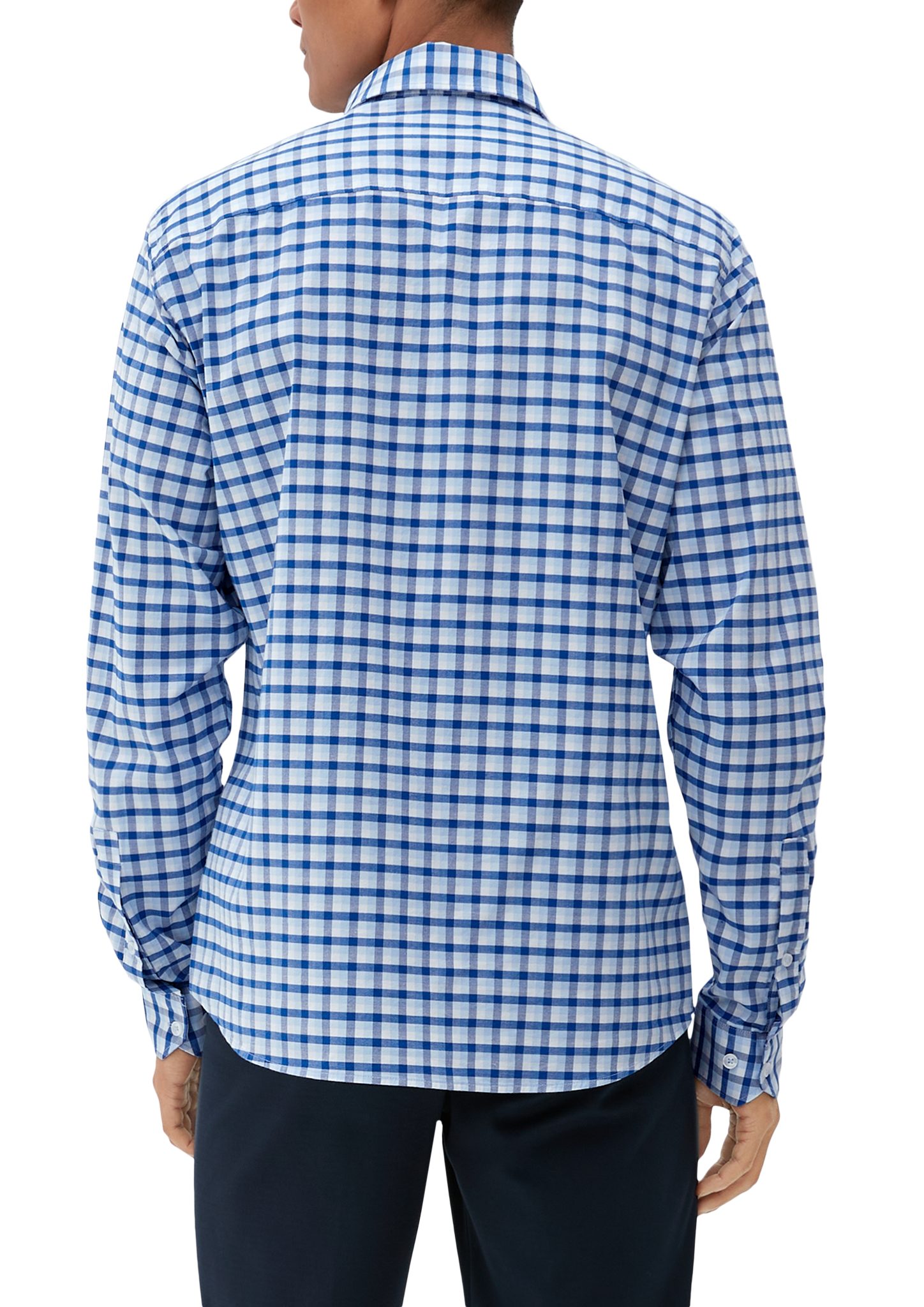 Slim: Langarmhemd hellblau Baumwollstretch aus Karohemd s.Oliver