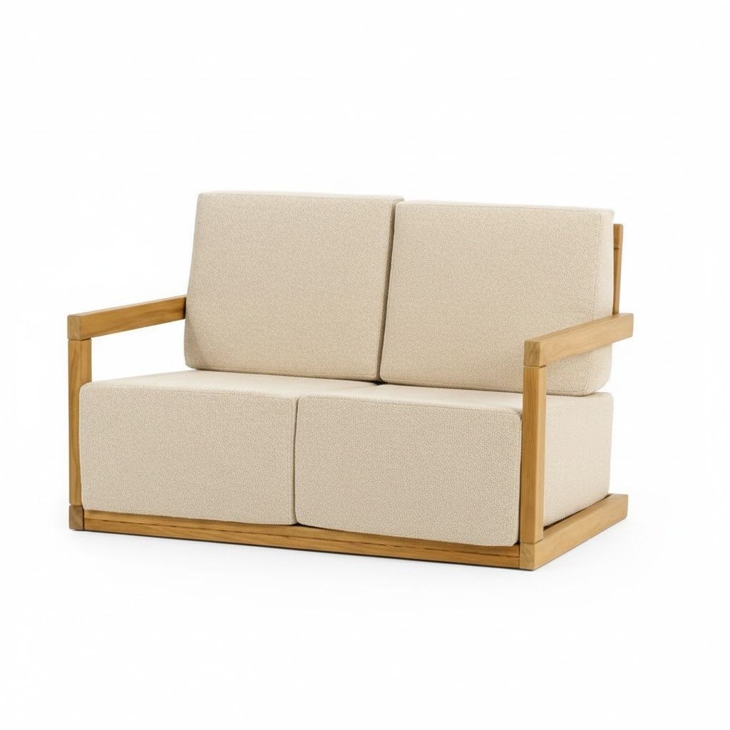 Xlmoebel Gartensofa Modernes Gartensofa in Weiß mit Holzrahmen und Kopfteil, 1 Teile, Made in Europa