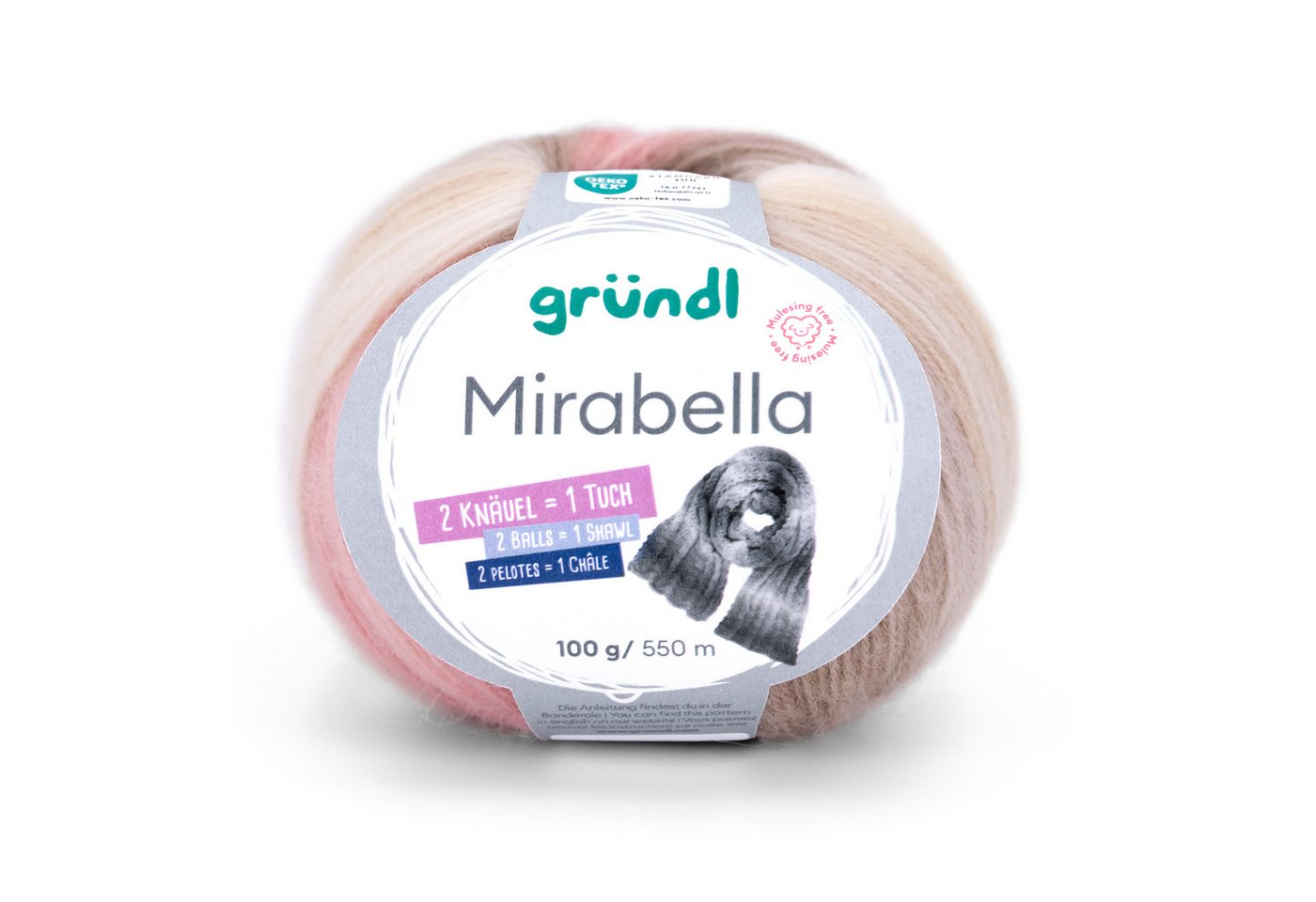 Gründl Wolle Mirabella Farbverlaufsgarn mit Anleitung Häkelwolle, 550,00 m (Wolle Farbverlaufswolle zum Stricken und Häkeln, Strickwolle, Strickgarn, Handstrickgarn), 80% Polyacryl, 20% Wolle