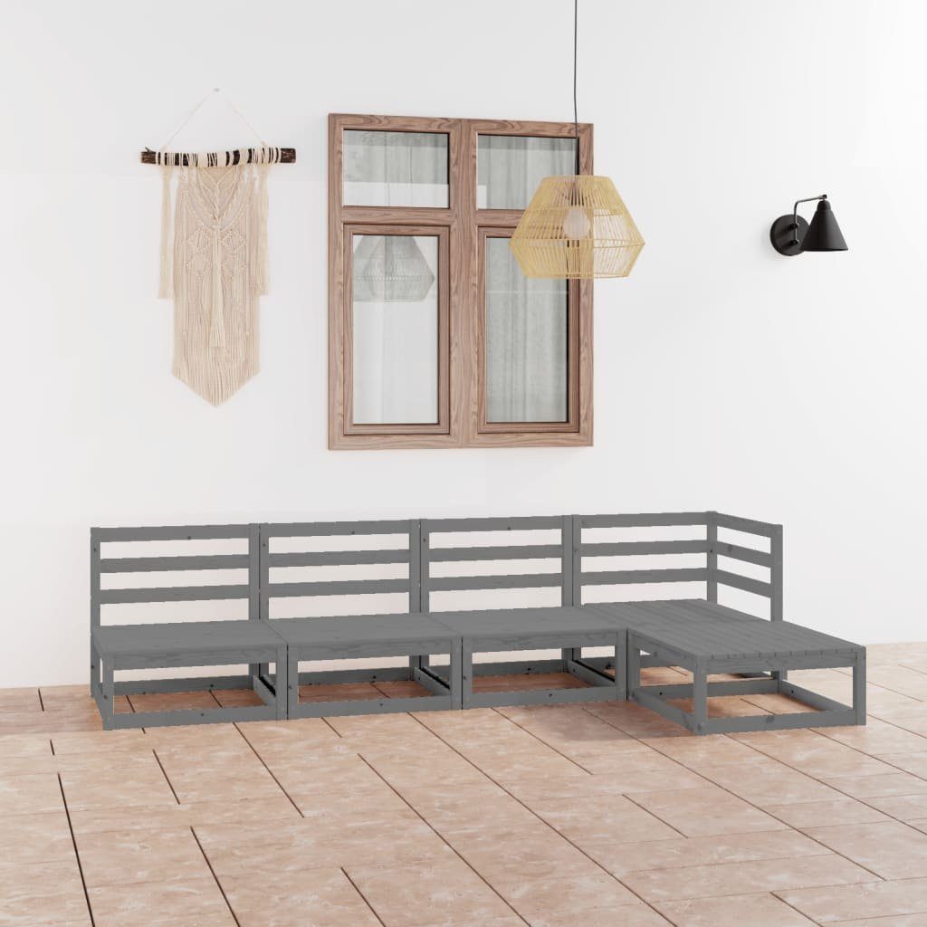 vidaXL Gartenlounge-Set 5-tlg. Garten-Lounge-Set Grau Kiefer Massivholz, (1-tlg)