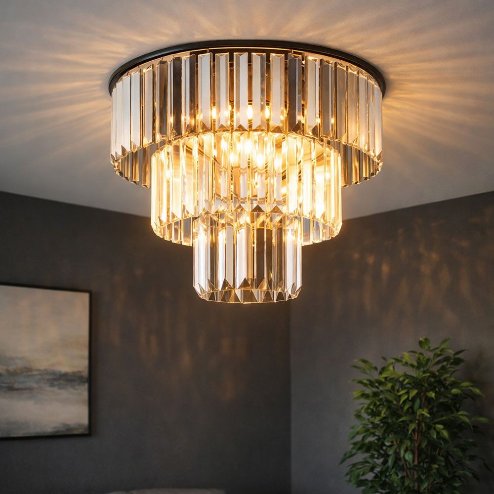 GLOBO LIGHTING LED Deckenleuchte, Leuchtmittel inklusive, Warmweiß, Deckenlampe Esszimmerleuchte LED Kronleuchter Glaskristalle rauch