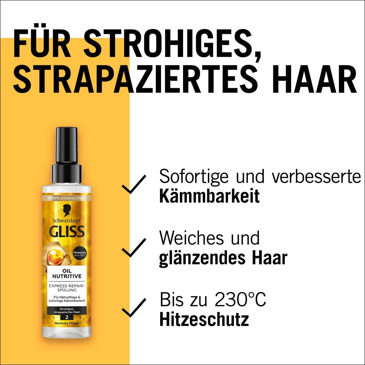 Gliss Haarshampoo Oil Nutritive 250ml & Express-Repair-Spülung 200ml, 2-tlg., Pflegespülung, Hitzeschutz, Sprüh-Spülung