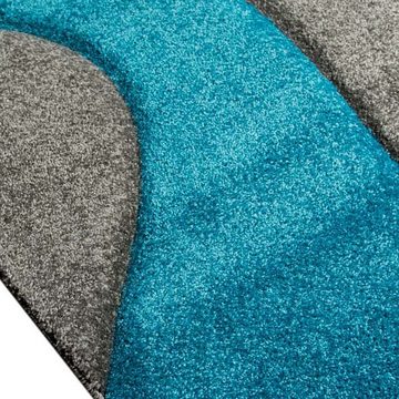 Teppich Teppich mit Wellenmuster, pflegeleicht, in türkis grau & weiß, Teppich-Traum, rechteckig