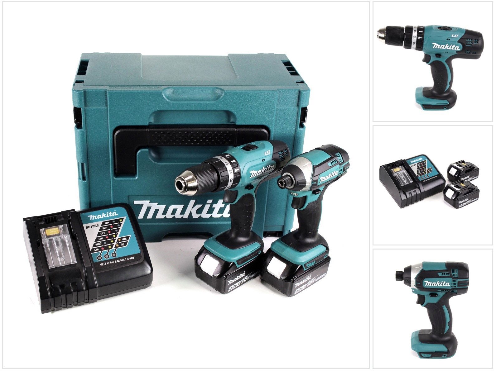 Makita Akku-Schlagbohrschrauber DHP 453 Akku Schlagbohrschrauber 18V 42Nm + DTD 152 Schlagschrauber 1