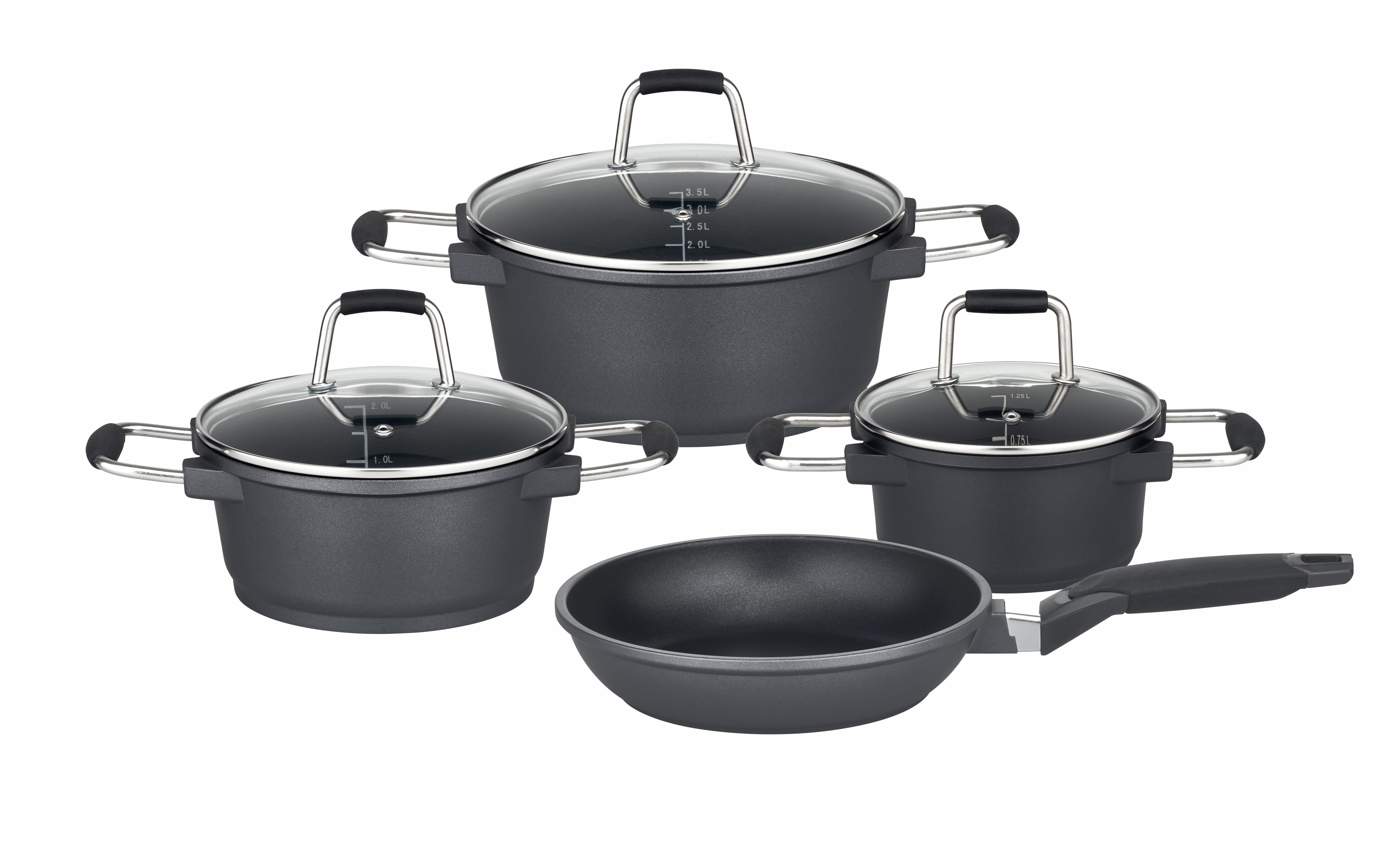 GSW Topf-Set Scala, Aluminiumguss (Set, 7-tlg), Kochtopf-Set aus robustem Aluminium-Guss mit Antihaft-Versiegelung