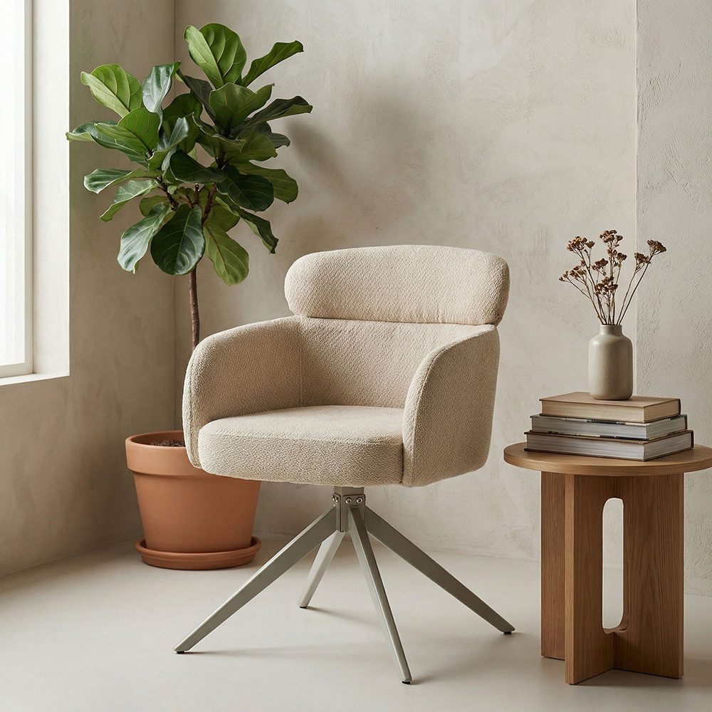 PPkrimnel Drehstuhl Ergonomischer Chenille-Schalenstuhl mit Armlehnen (1 St), 360° drehbarer Polstersessel für Esszimmer & Wohnzimmer