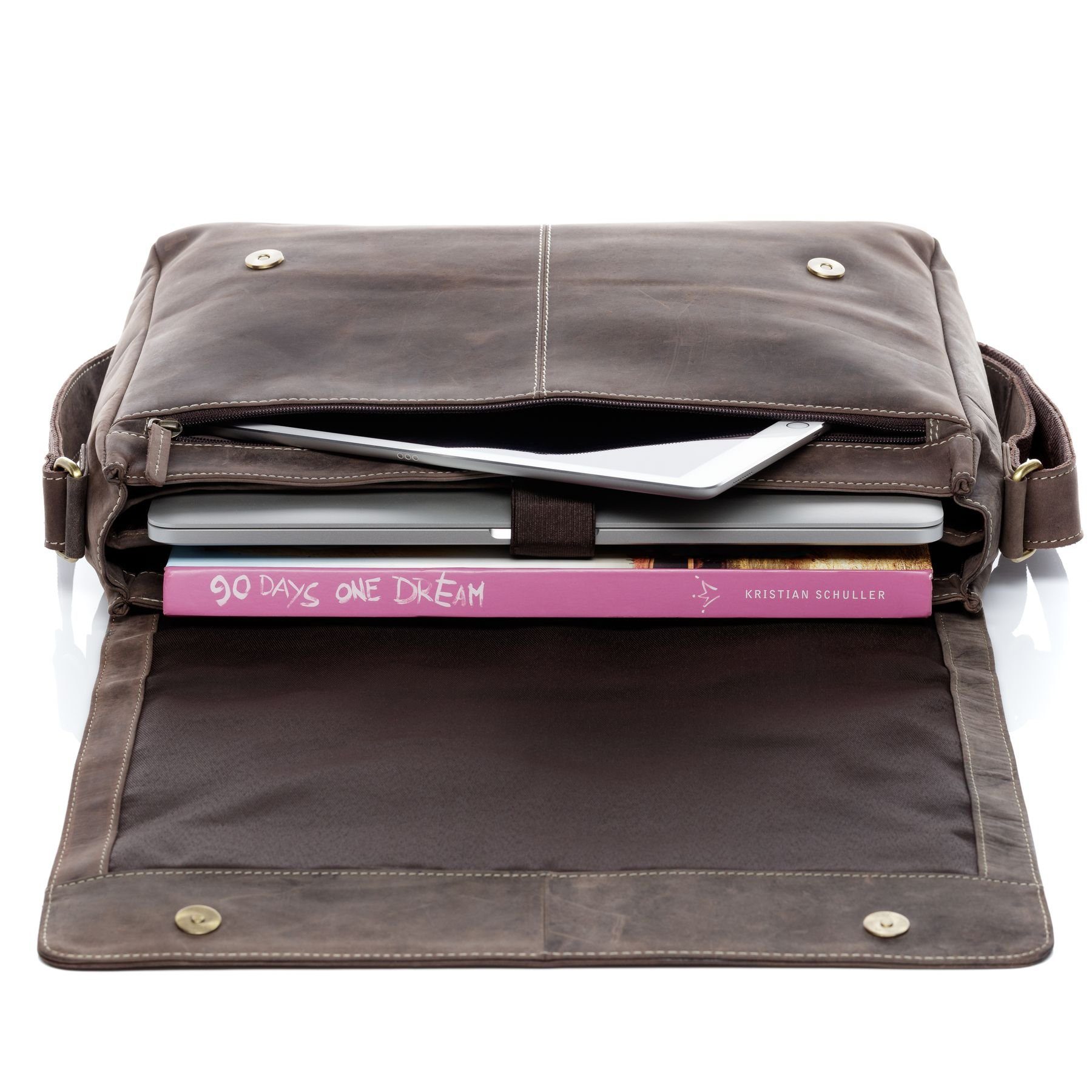 SID & VAIN Messenger Bag echt Leder Messenger 15 Zoll Laptop-Hülle schwarz, Laptoptasche 15 Zoll Echtleder, Businesstasche Damen Herren grau