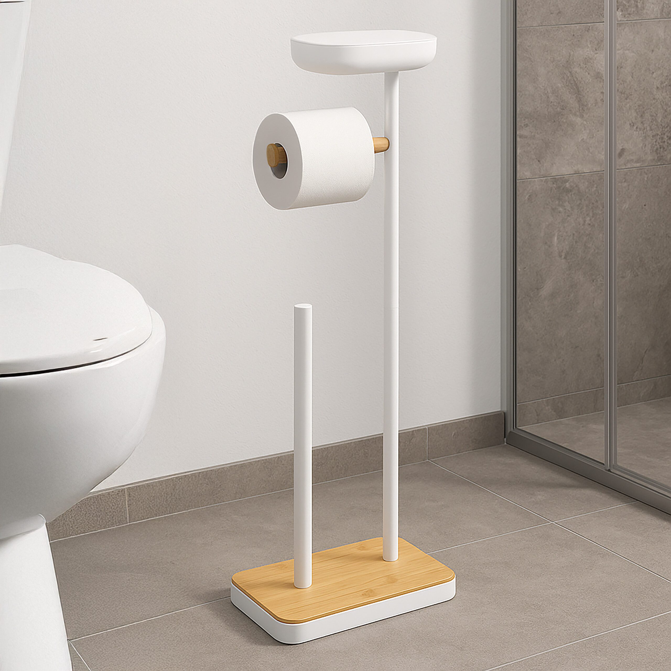 relaxdays Toiletten-Ersatzrollenhalter Toilettenpapierhalter mit Fach (1-St), weiß – Bild 3 von 5
