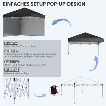 Outsunny Faltpavillon Pavillon UV-Schutz, mit 2 Seitenteilen, (Gartenpavillon, Partyzelt), für Garten, Balkon, Schwarz