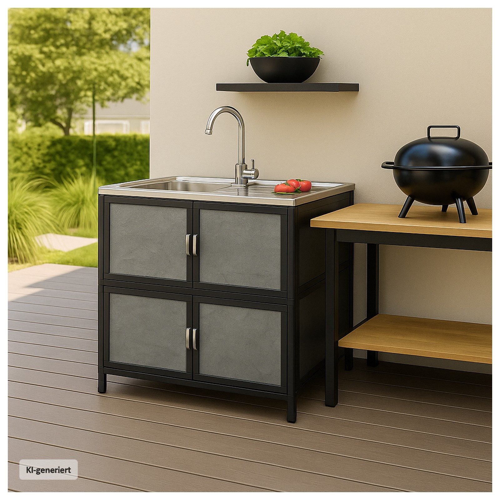 HTI-Living Küchenspüle Spüle mit Abtropfläche und Unterschrank, 83/43 cm, (Stück, 1 St., 1 Outdoorspüle), für Garten und Camping mit Edelstahl-Armatur