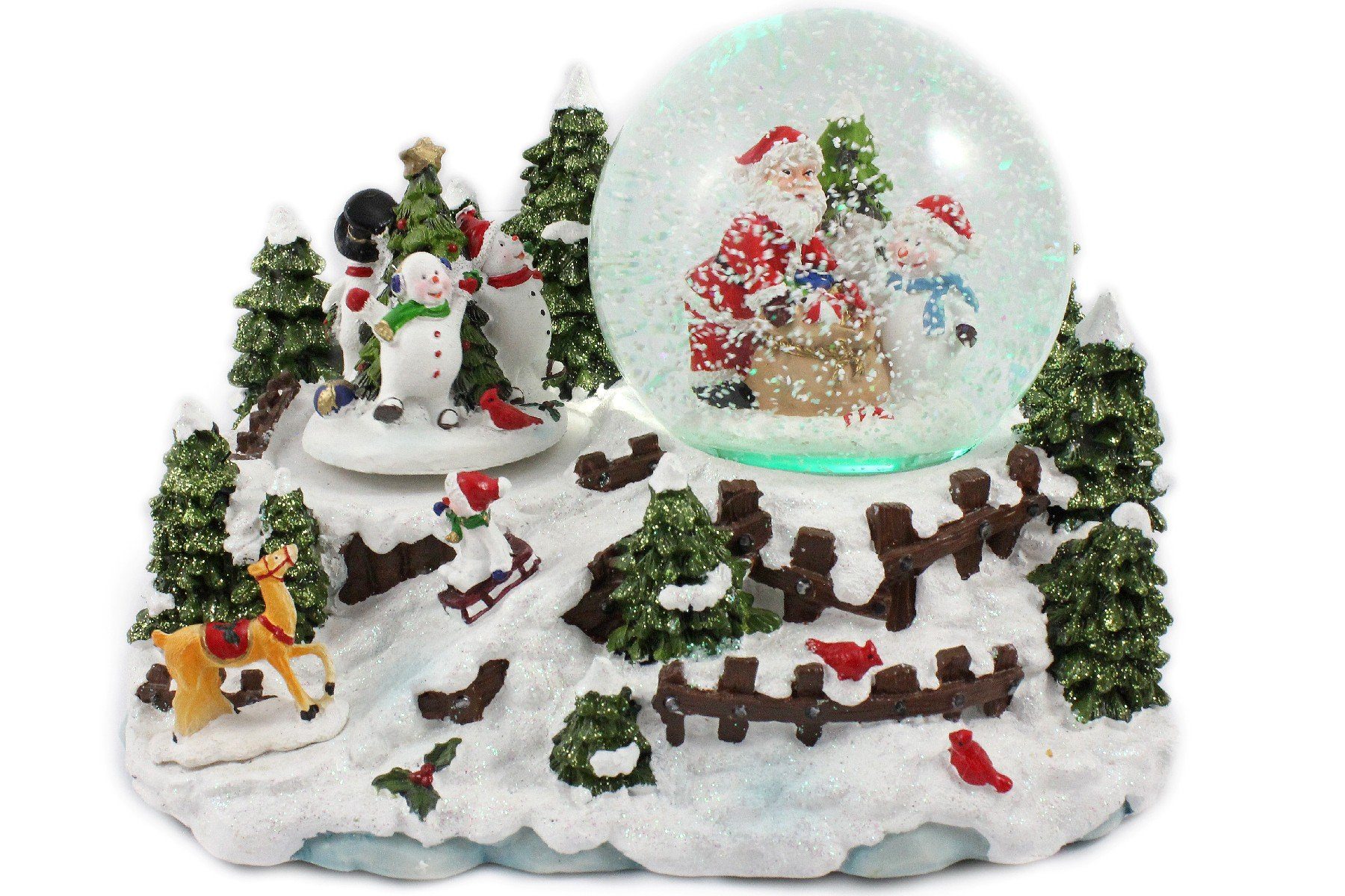 ELLUG Schneekugel Schneekugel/Spieluhr 100mm, drehende Schneemänner, Licht, Schneeantrieb, weihnachtliche Musik 14cm Weihnachten weihnachtlich Winter Winterlandschaft