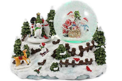 ELLUG Schneekugel Schneekugel/Spieluhr 100mm, drehende Schneemänner, Licht, Schneeantrieb, weihnachtliche Musik 14cm Weihnachten weihnachtlich Winter Winterlandschaft