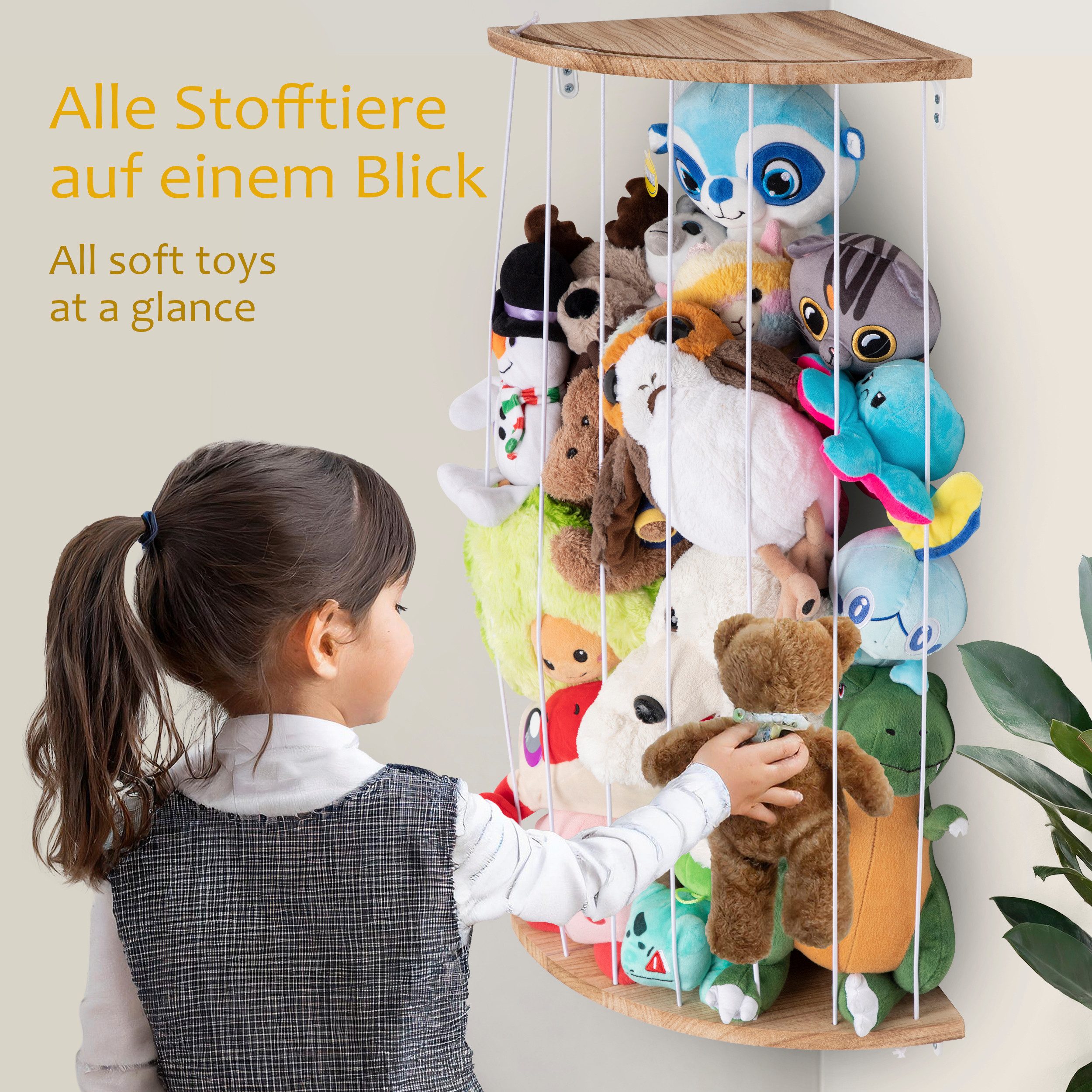 ONVAYA Kinderregal Kuscheltier-Regal ǀ platzsparend ǀ Echtholz mit Gummibändern – Bild 4 von 5