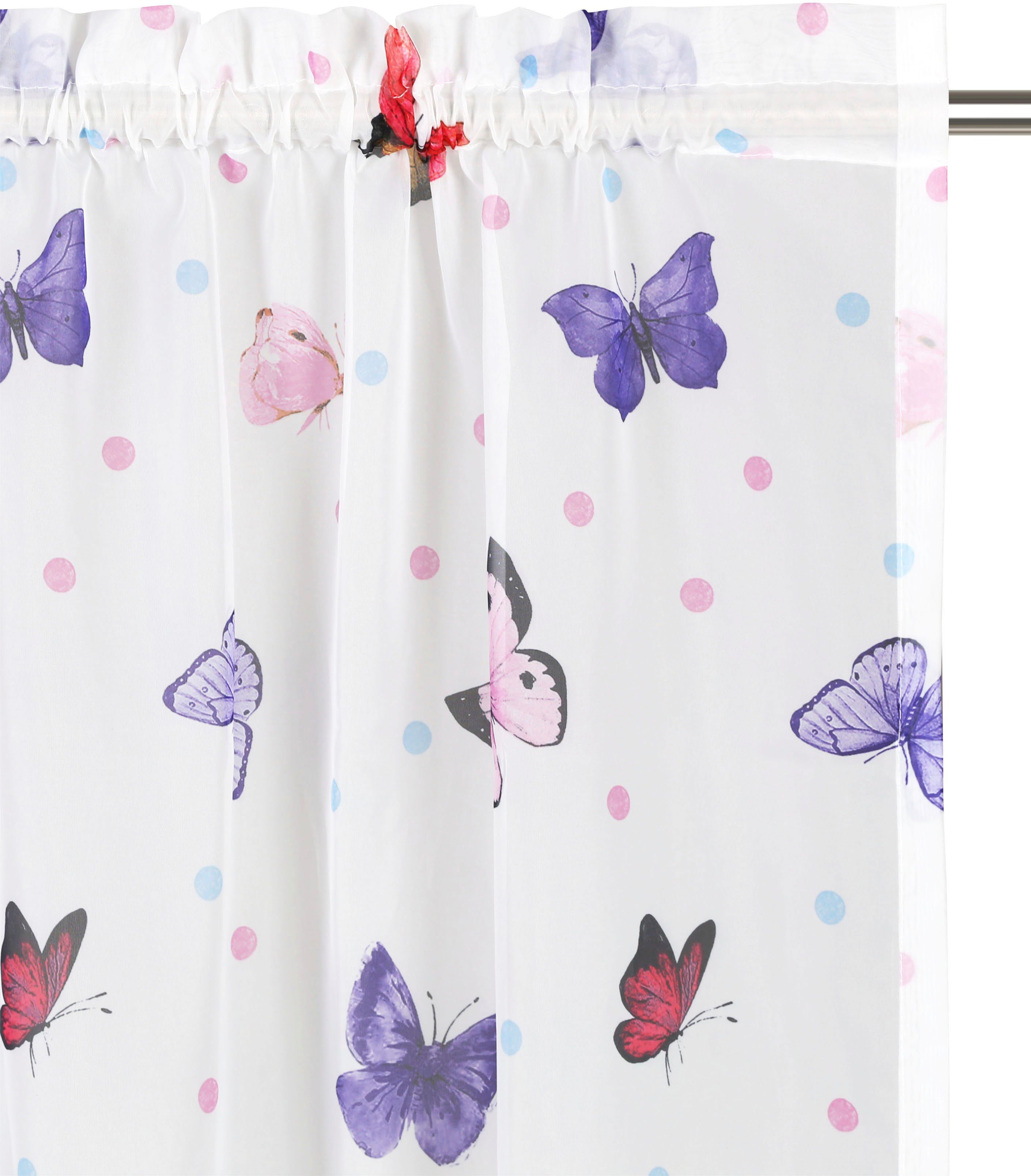 Gardine Schmetterling, Lüttenhütt, Stangendurchzug Kindergardine, Größen transparent, (1 lila verschiedene transparent, St), gewebt