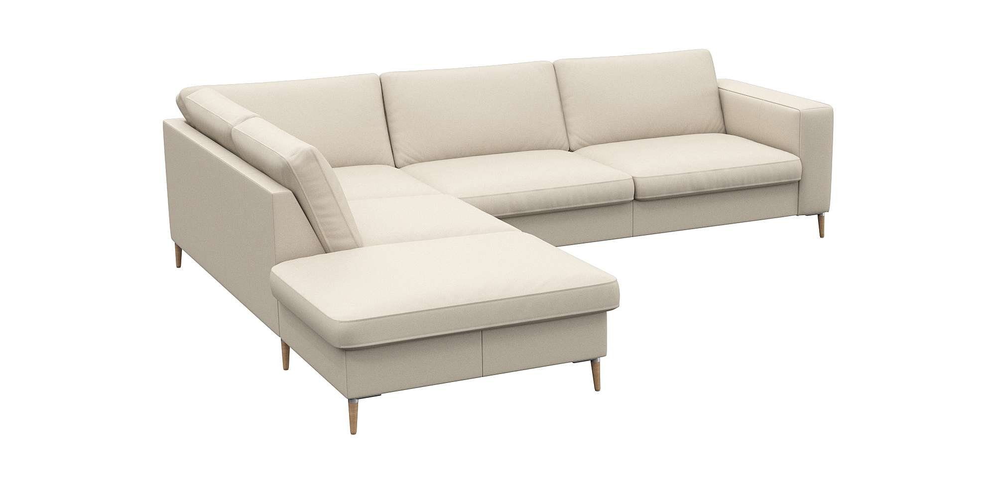 FLEXLUX Ecksofa Fiore, Sitzaufbau mit hochwertigem Kaltschaum für mehr Sitzkomfort, breite Armlehnen, L-Form, Füße Alu/Eiche
