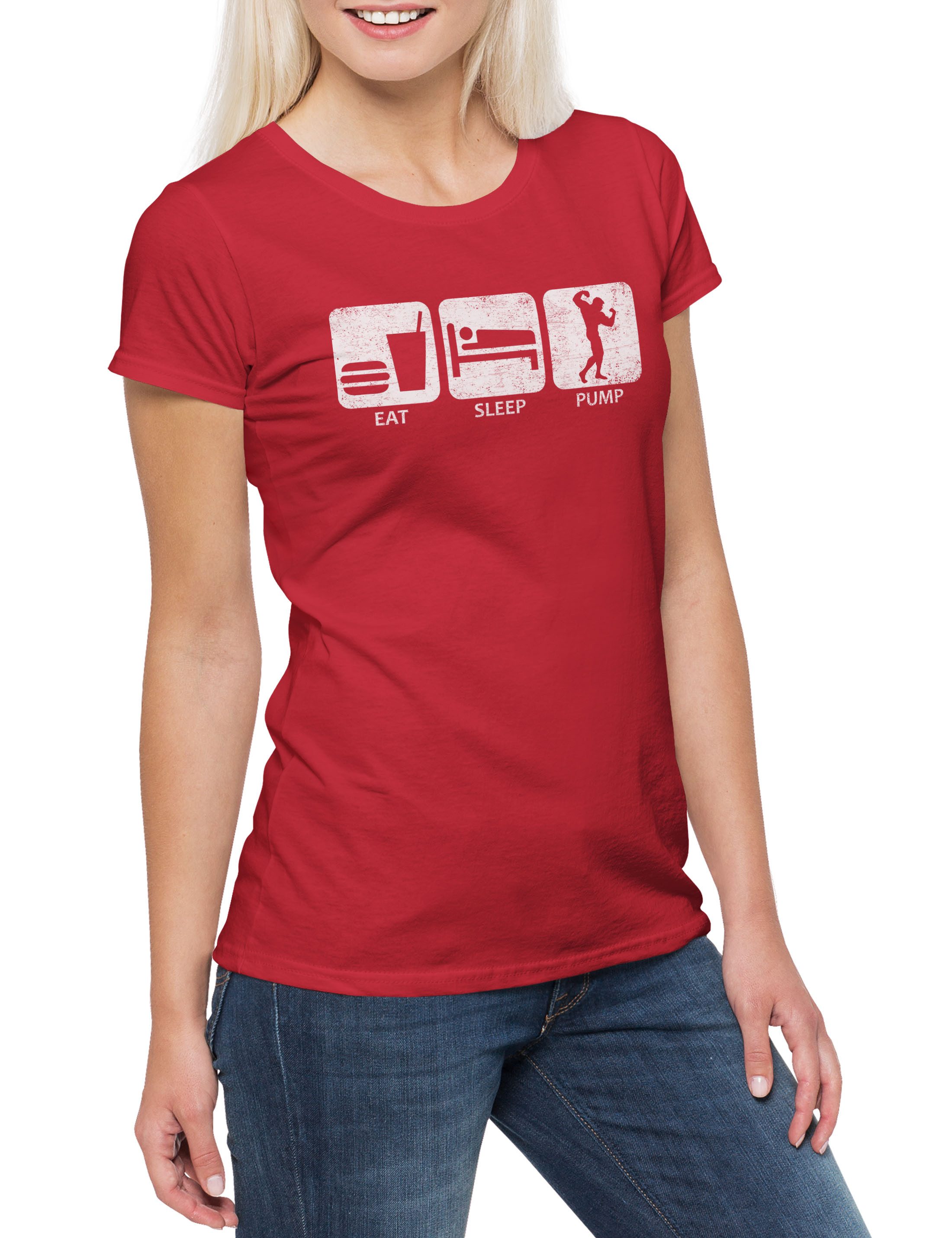 Print-Shirt Eat Sleep Pump Damen T-Shirt Body Building Gym Bodybuilding Training