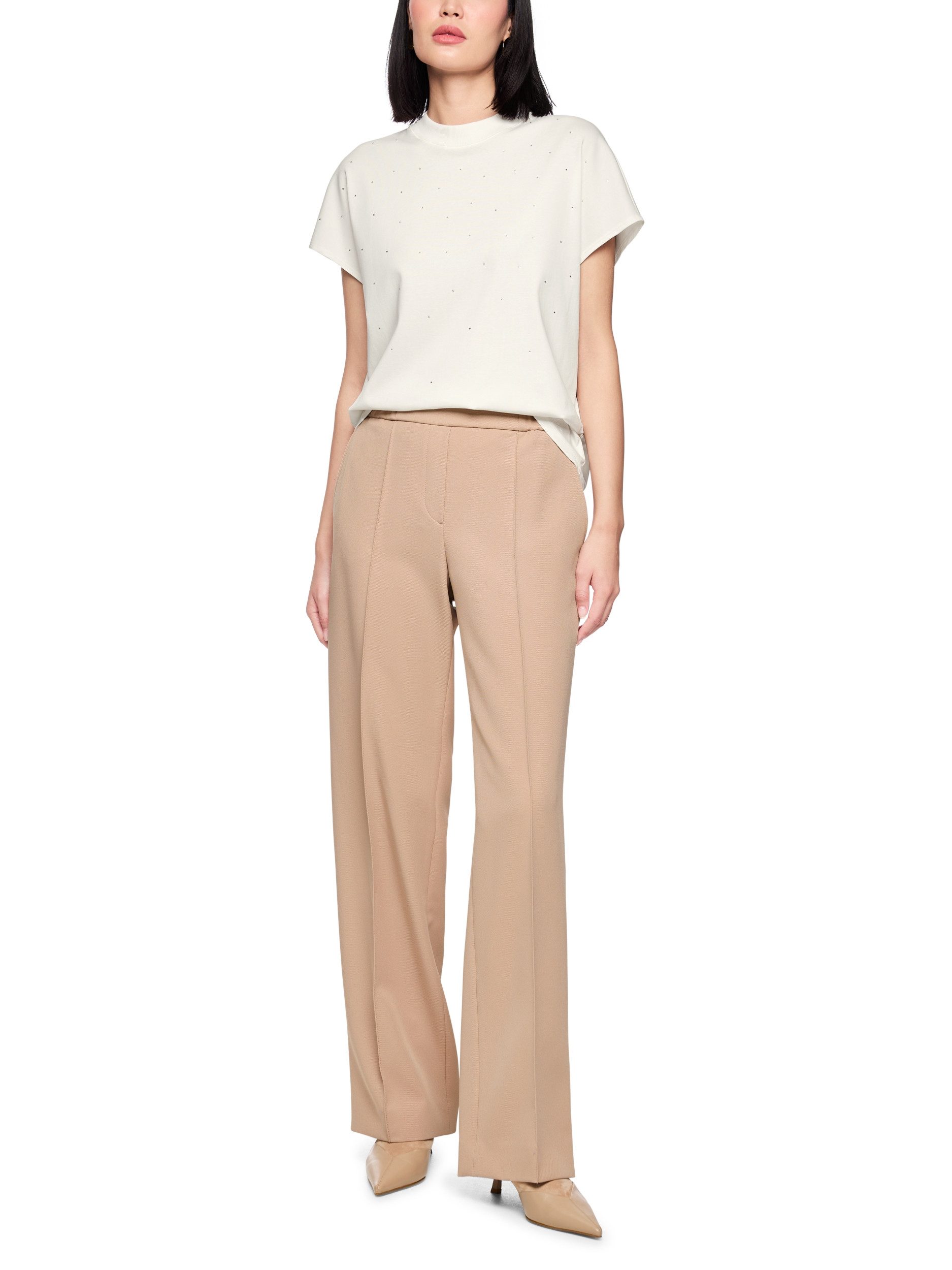 Marc Cain Kurzarmshirt Kurzarm T-Shirt mit Hotfix-Steinen - Regular Fit