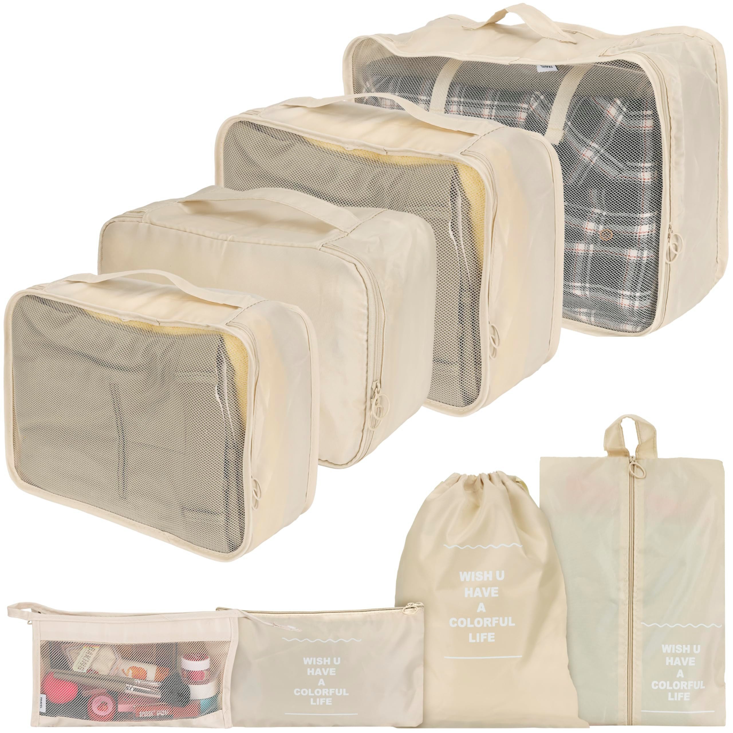 Belle Vous Kofferorganizer BELLE VOUS 8er Koffer Organizer Creme, Wasserdicht, Reise Set XL