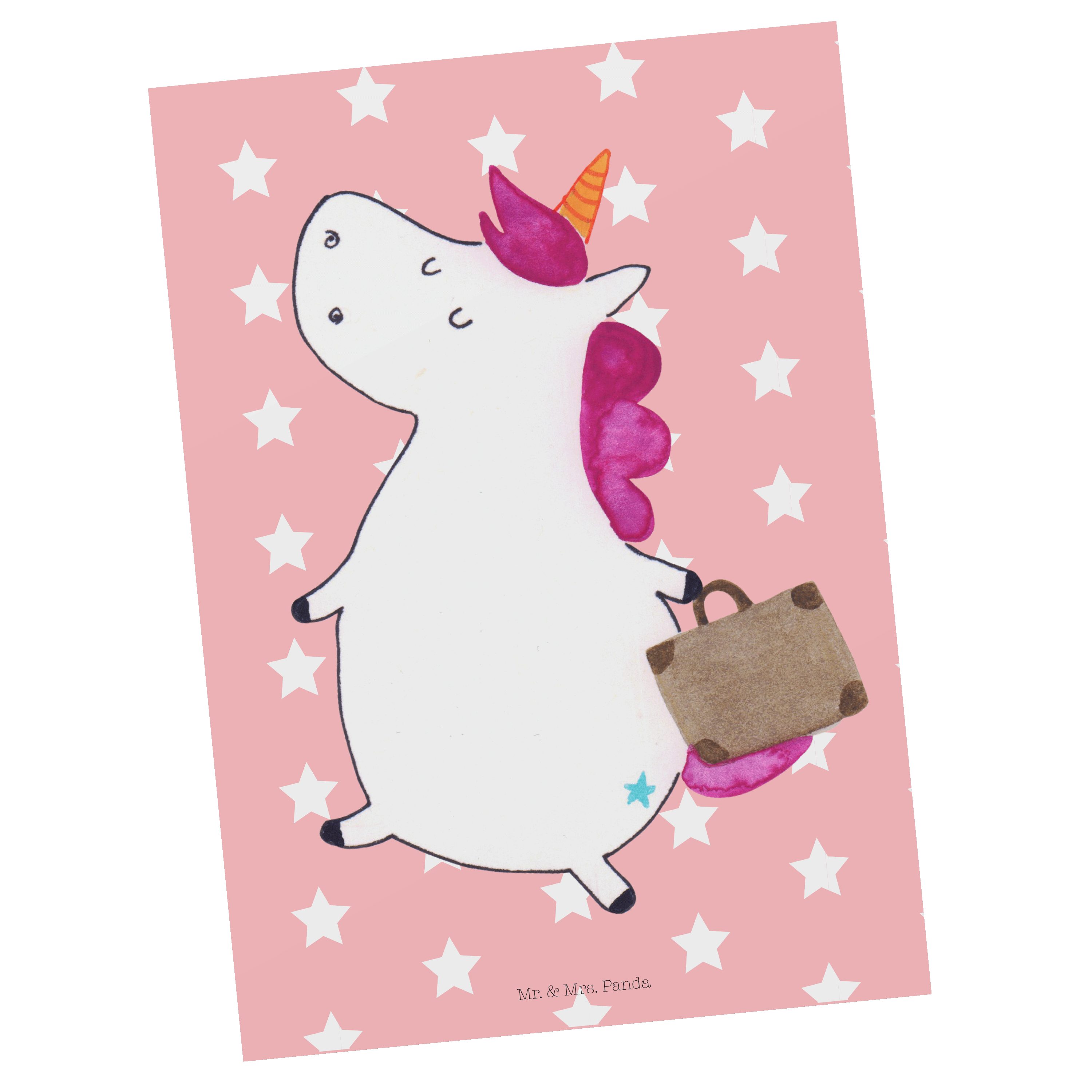 Mr. & Mrs. Panda Postkarte Einhorn Koffer - Rot Pastell - Geschenk, Einhorn Deko, Einladungskart