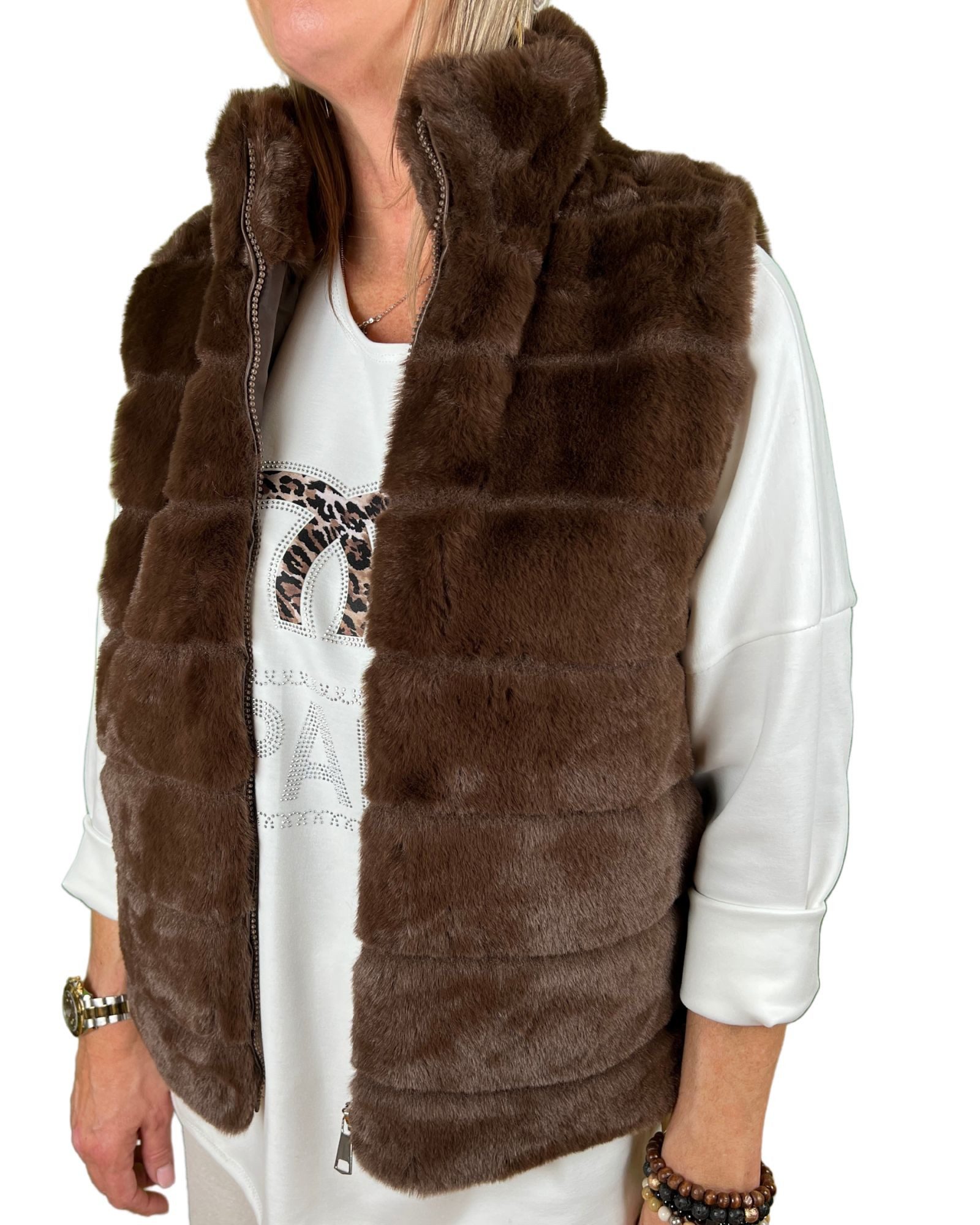 ITALY VIBES Fellweste ALESSIA - Weste - Kunstfell - modern - ONE SIZE passt hier Gr. XS - XL