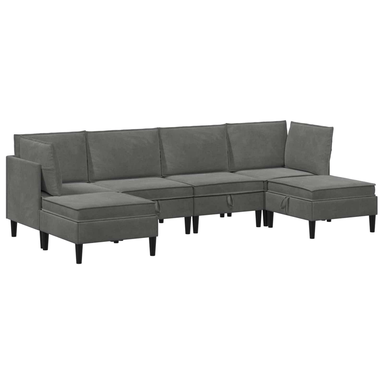 vidaXL Wohnzimmer-Set Wohnzimmergarnitur mit Kissen 6 pcs Dunkelgrau Samt, (6-St)