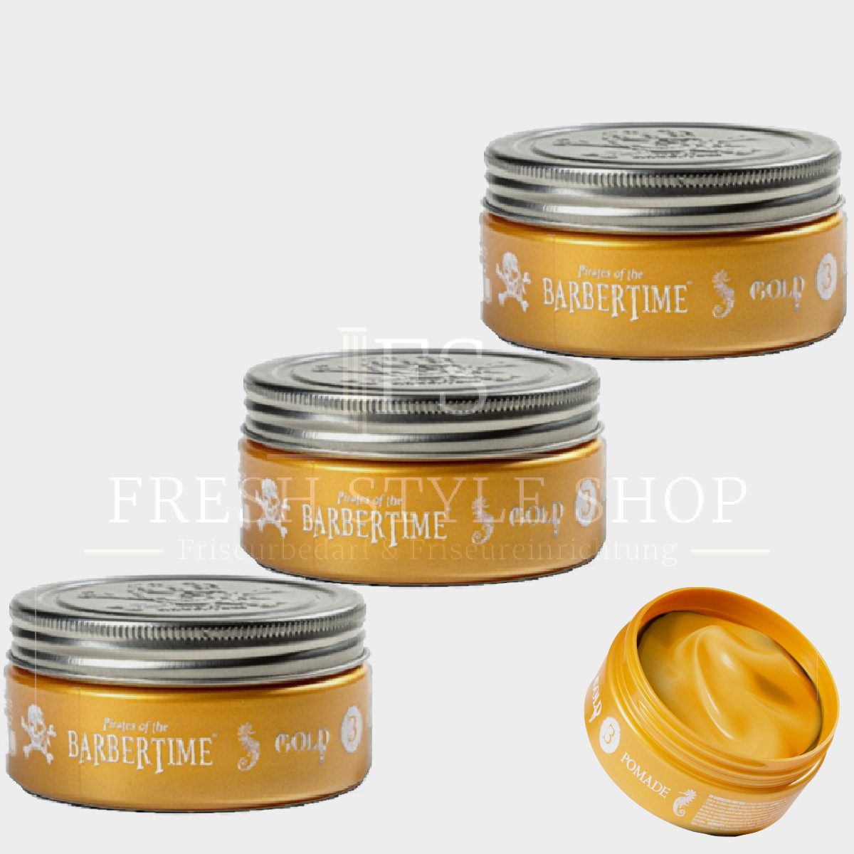BARBERTIME Haarwachs 3x Haarpomade Hair Pomade Styling Pomade 150ml Gold, 3-tlg.