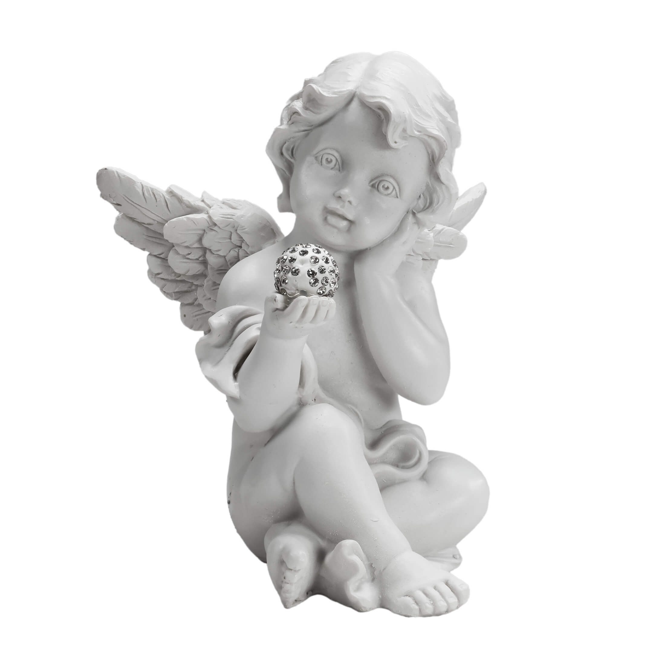 Out of the Blue Engelfigur Weißer Polyresin Engel mit Kristalldeko Sitzend - Engelsfigur (1 St), Kristalldekoration, Perfekt zu jedem Anlass, Dekofigur Engel