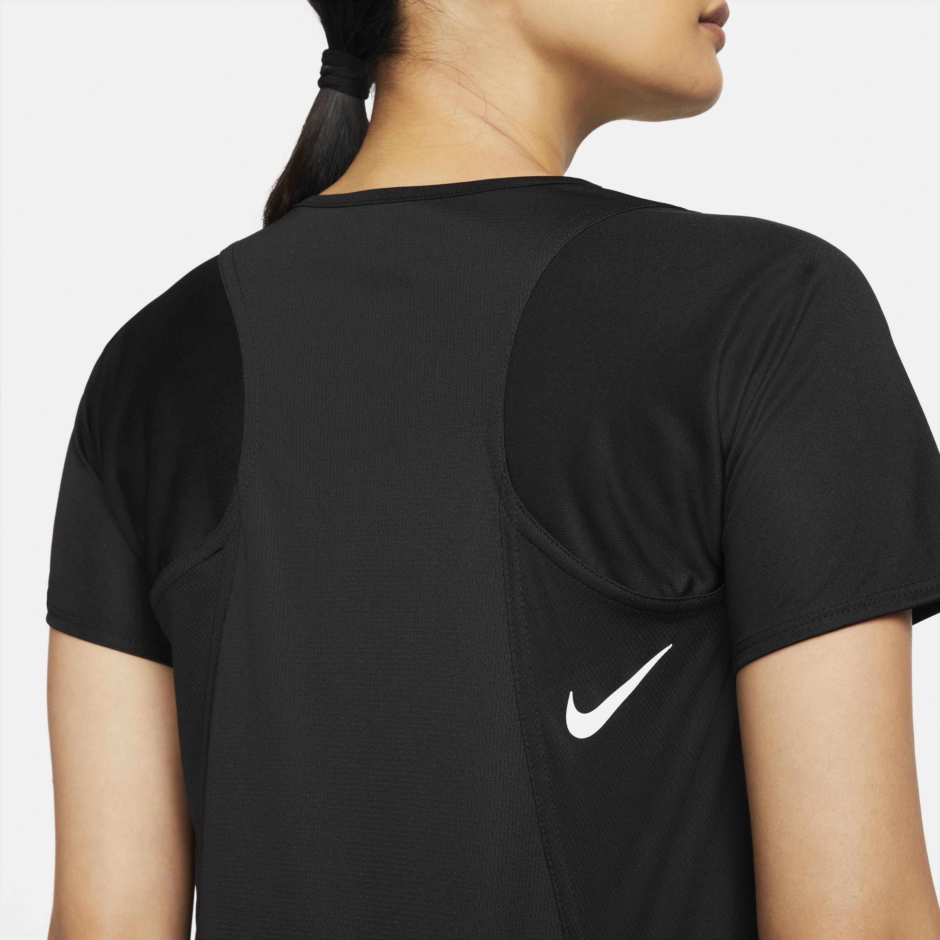 WOMEN'S BLACK/REFLECTIVE Nike DRI-FIT SHORT-SLEEVE Laufshirt TOP SILV RACE RUNNING