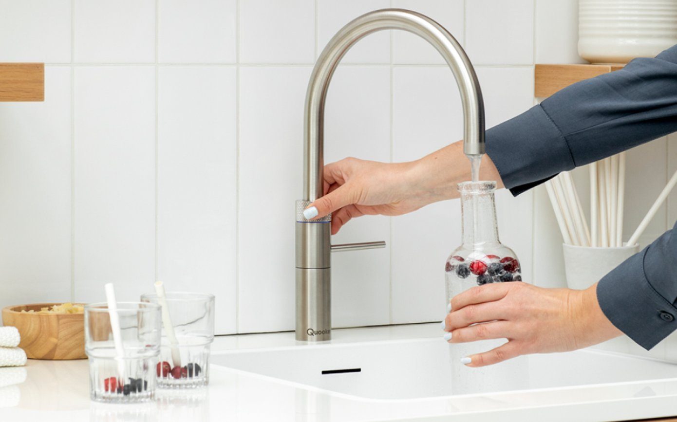 QUOOKER Küchenarmatur QUOOKER (2-St) B COMBI+ ROUND 2 Edelstahl (22+FRRVSCUBE) Trinkwassersystem CUBE mit FUSION Kochendwasserhahn 100°C mit