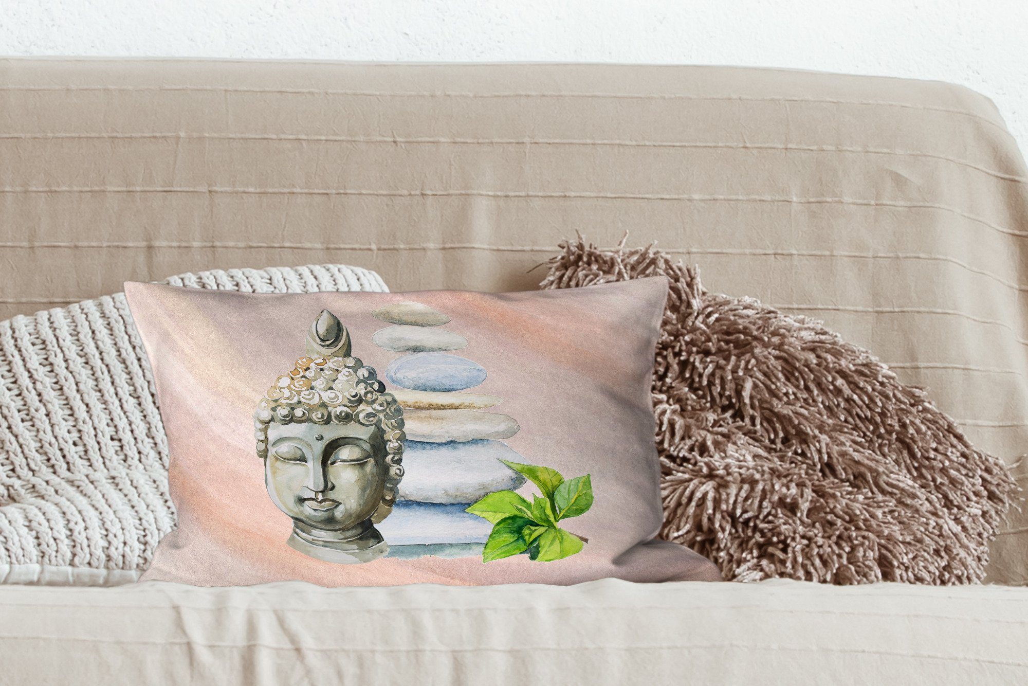 Dekoration, - Dekokissen - Schlafzimmer Wohzimmer Füllung, mit Kopf Zierkissen, Dekokissen Buddha Fels, MuchoWow