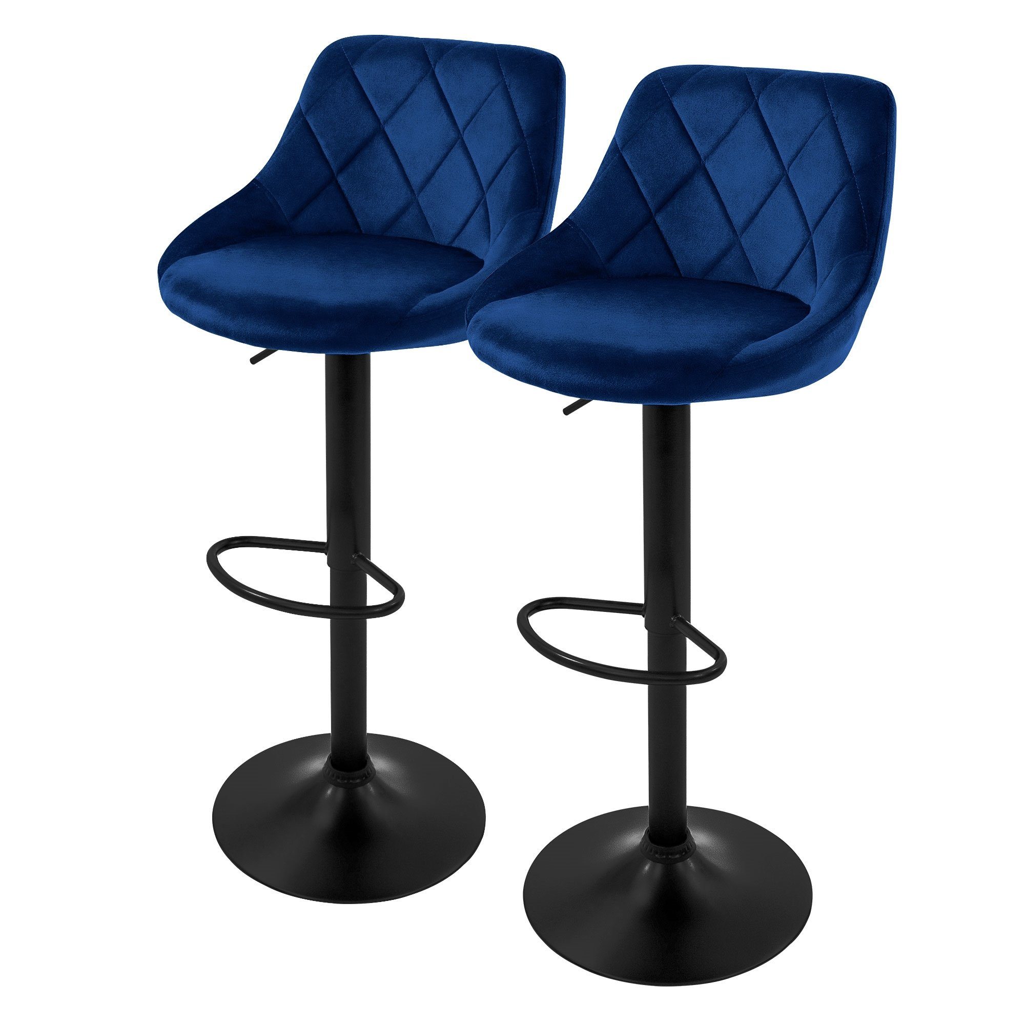 ML-DESIGN Barhocker Gepolsterter Barstuhl mit Rückenlehne und Fußstütze, 360° drehbar (2 St), Drehstuhl höhenverstellbar 62-82 cm 2er Set Blau Bezug aus Samt