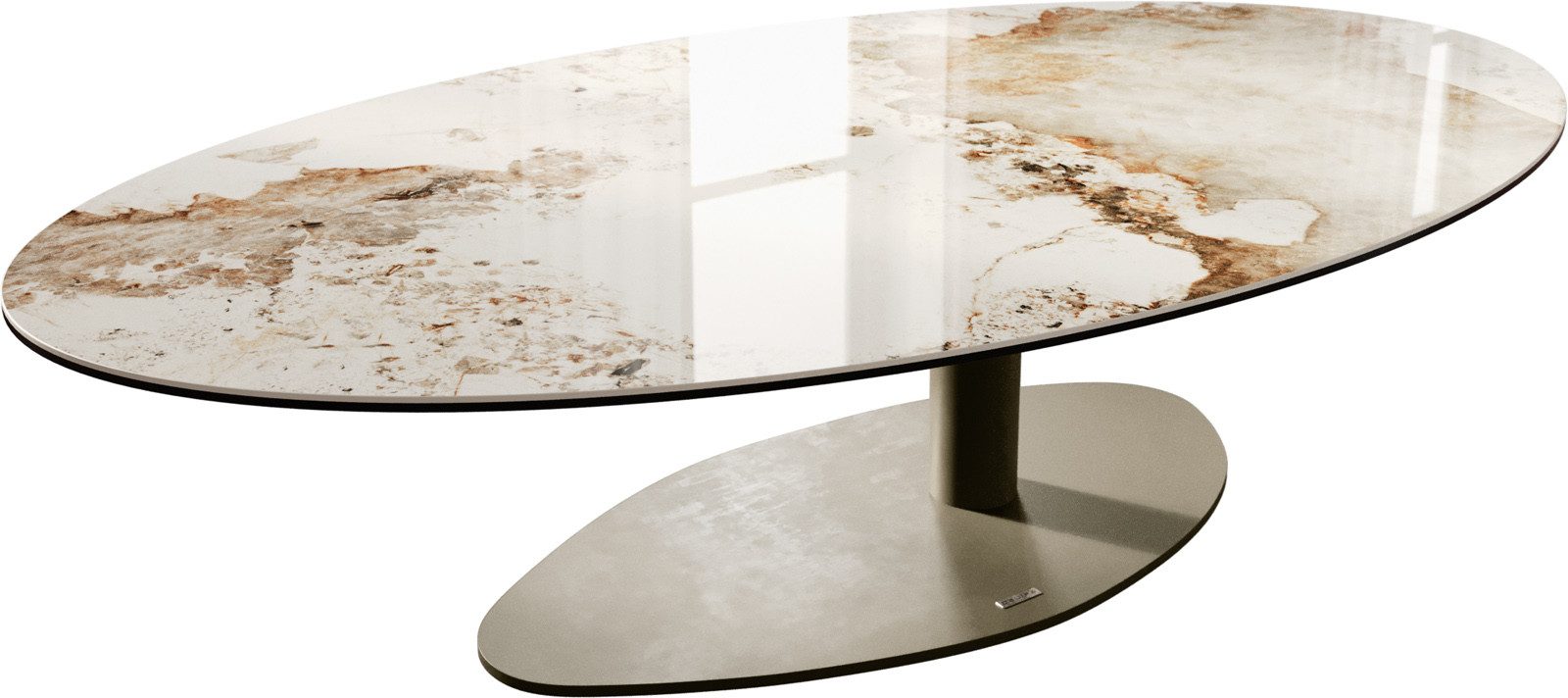 DELIFE Couchtisch Edge, Oval 140x80 cm Keramik Minas Melange Vibany Metall Effektfinish Titan