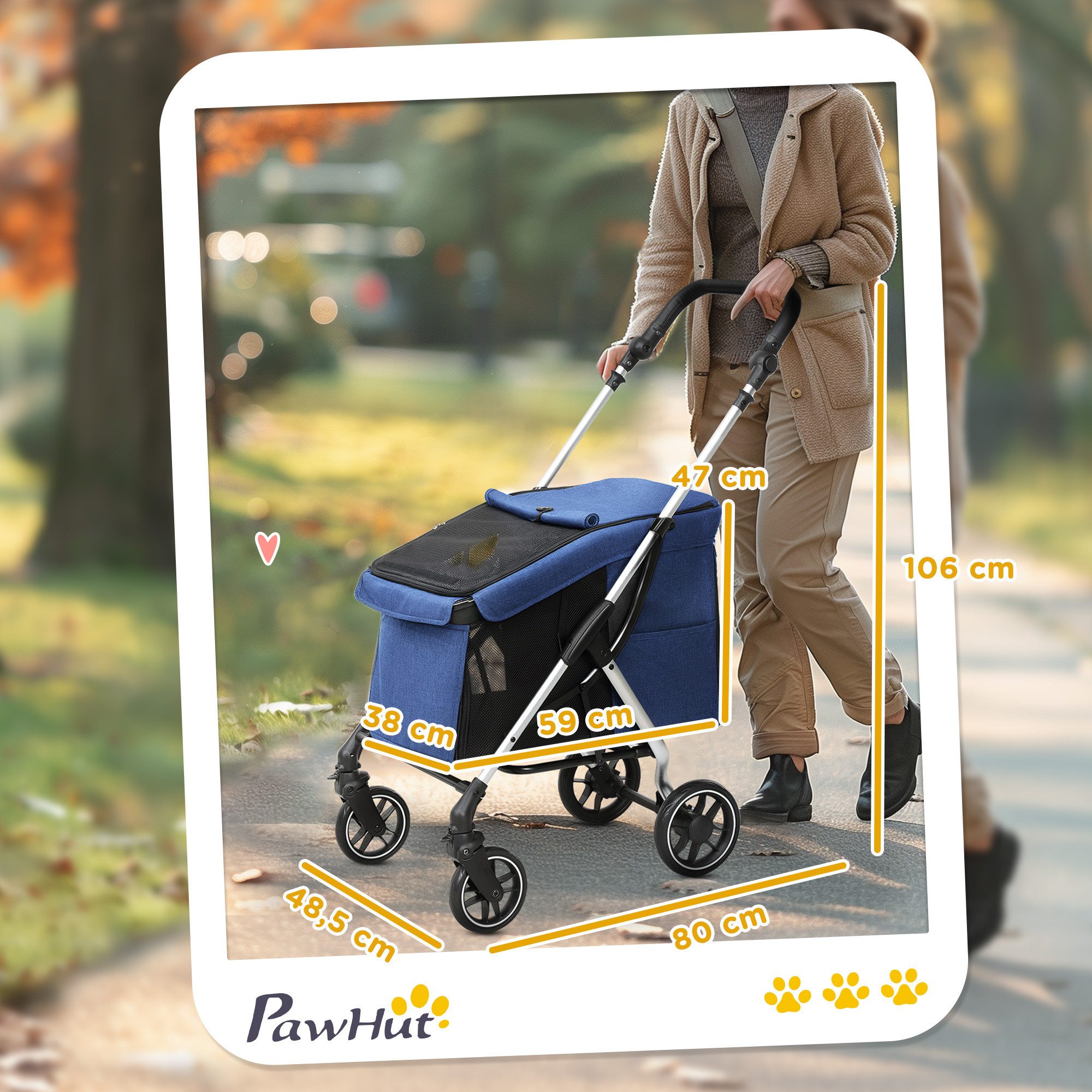 PawHut Hundebuggy leicht aus Aluminium klappbar für Hunde & Katzen mit Kissen, (Hundewagen, 1-tlg), Aufbewahrungskorb, Katzenwagen, Buggy, Blau