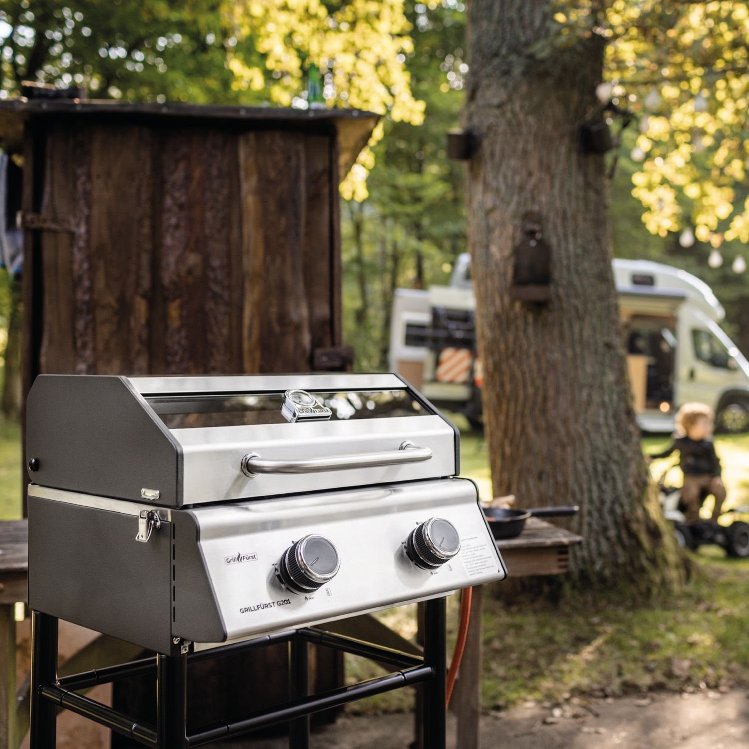 v2 - G201E Grillfürst Campinggrill Balkongrill Camping-Gasgrill 50mbar portabel Grillfürst 2-Brenner / Gasgrill