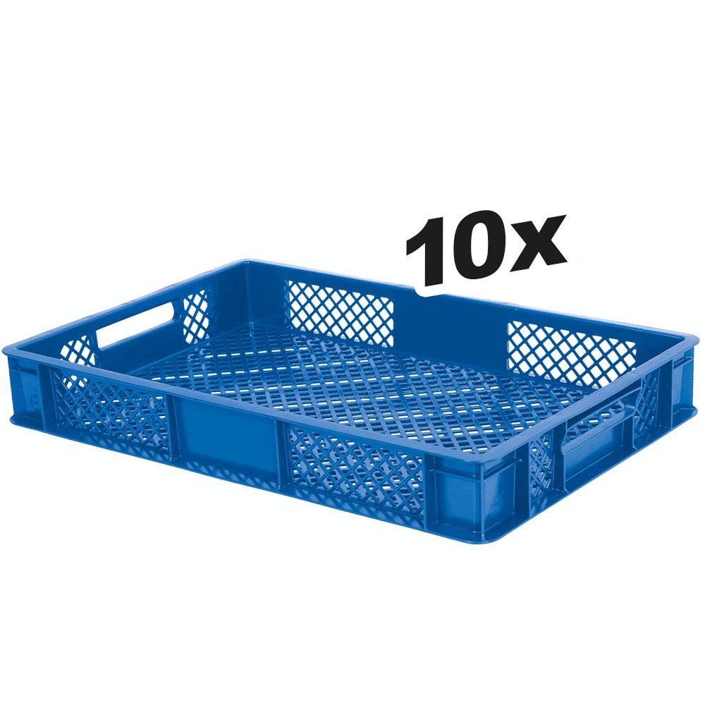 BRB-Lagertechnik Stapelbox 10x Eurobehälter/Bäckerkiste durchbrochen, LxBxH 600x400x90 mm, Stoßfest, robust und formstabil